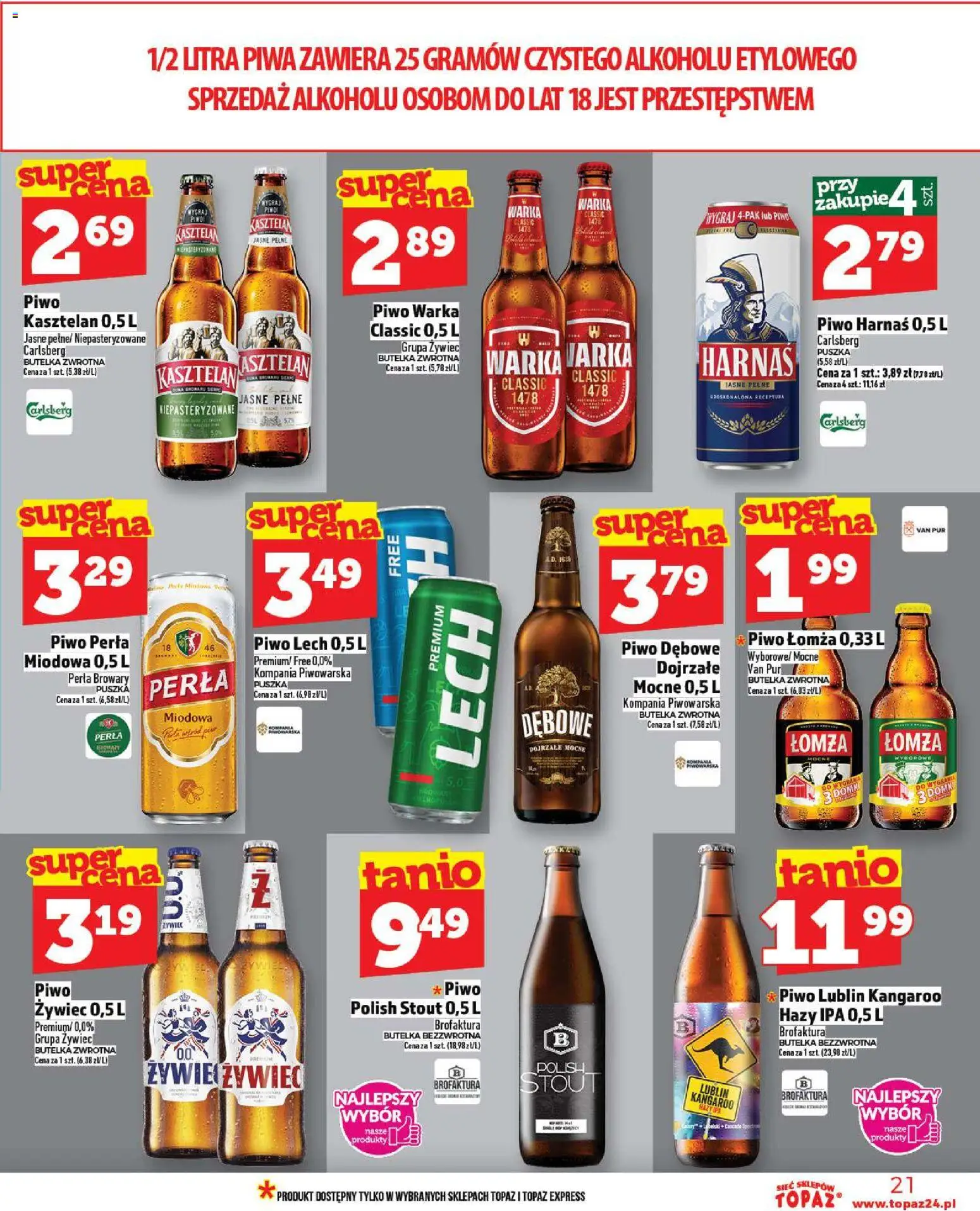 Topaz Gazetka od 20.11.2025 | Strona: 21 | Produkty: Piwo perła, Warka, Harnaś, Piwo