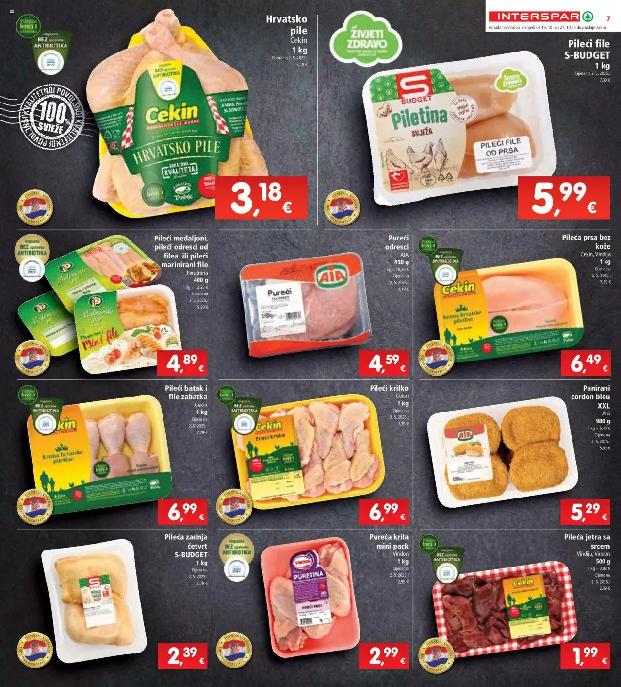 Interspar katalog | vrijedi od 15.10.2025 | Stranica: 7 | Proizvodi: Vindija, Pileći file, Piletina, Pileća prsa