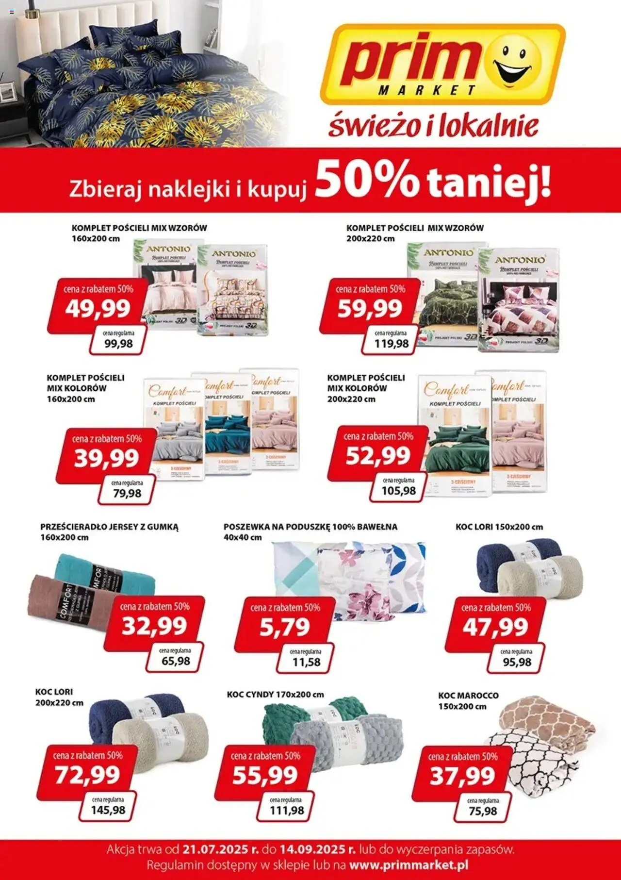 Prim Market Promocja - Akcja Lojalnościowa Pościele Koce Tekstim od 21.07.2025 | Strona: 1 | Produkty: Pościel, Koc, Naklejki