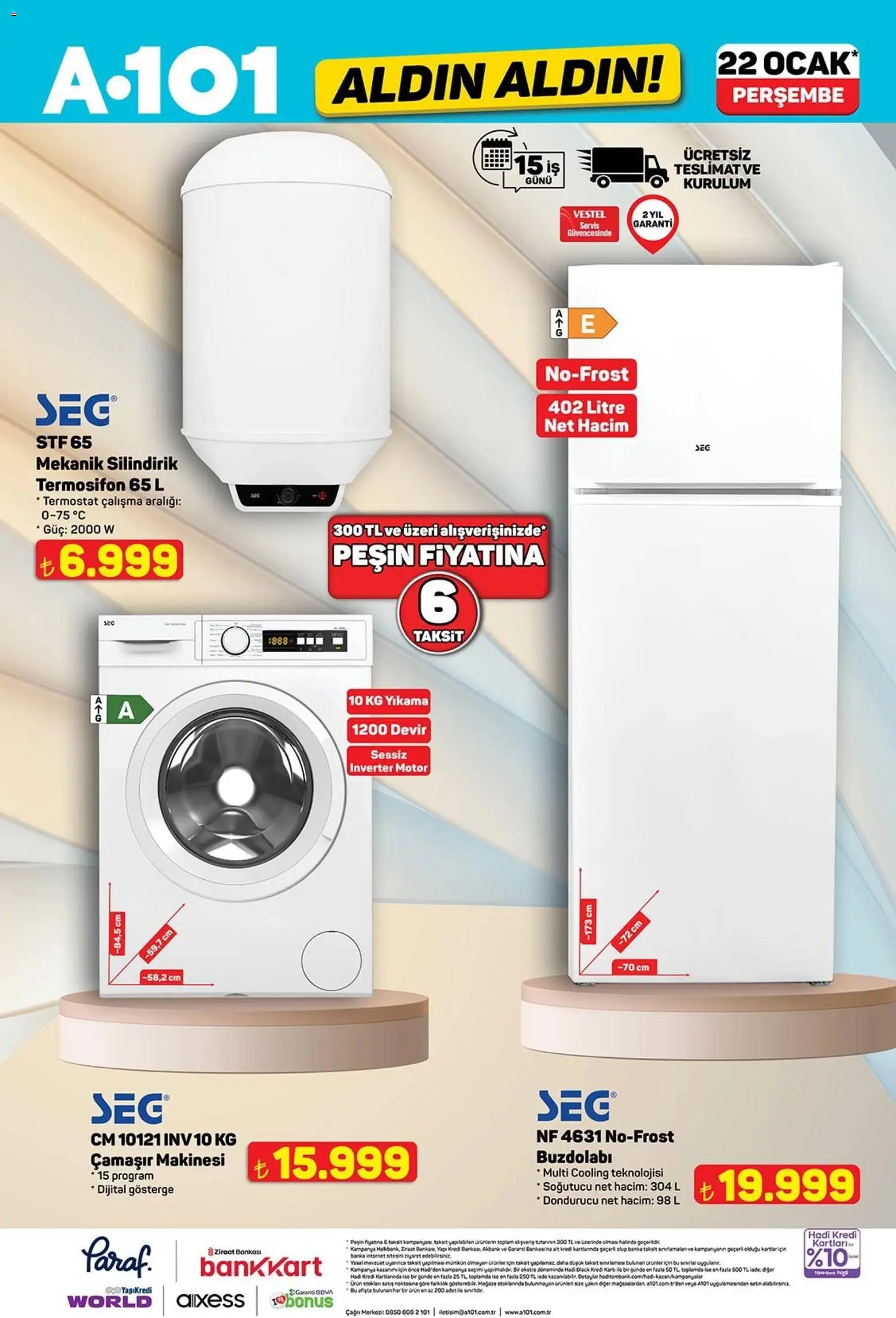 A101 Katalog Aldın Aldın - 22.01.2026 tarihinden itibaren geçerlidir | Sayfa: 5 | Ürünler: Buzdolabı, Dondurucu, Çamaşır makinesi