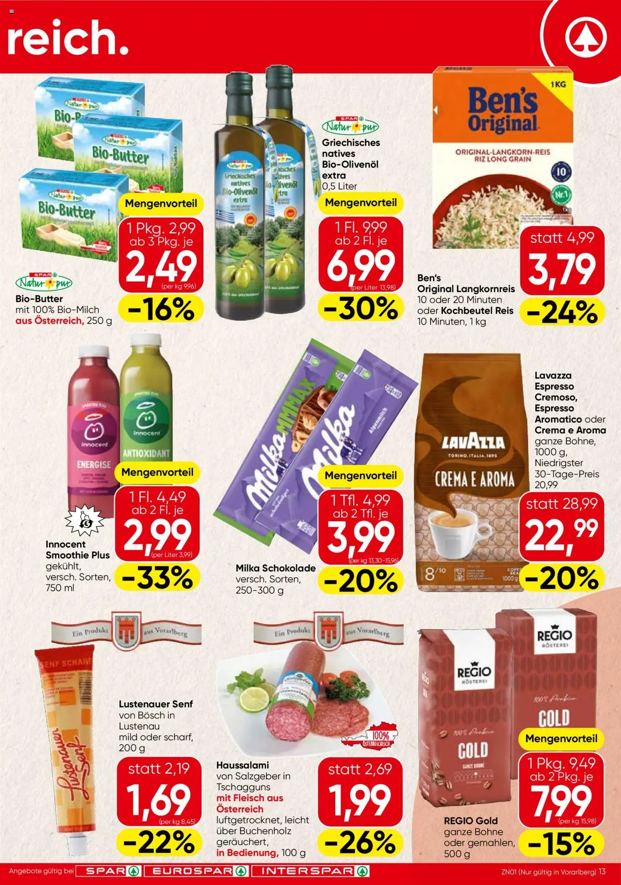 Spar Flugblatt - Vorarlberg gültig ab 11.09.2025 | Seite: 13 | Produkte: Schokolade, Reis