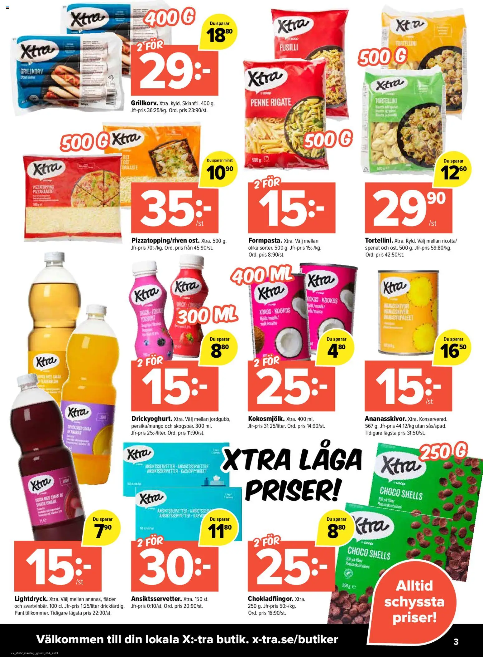 Coop X:-TRA reklamblad aktuell från 05.01.2026 | Sida: 3 | Produkter: Grillkorv, Spenat