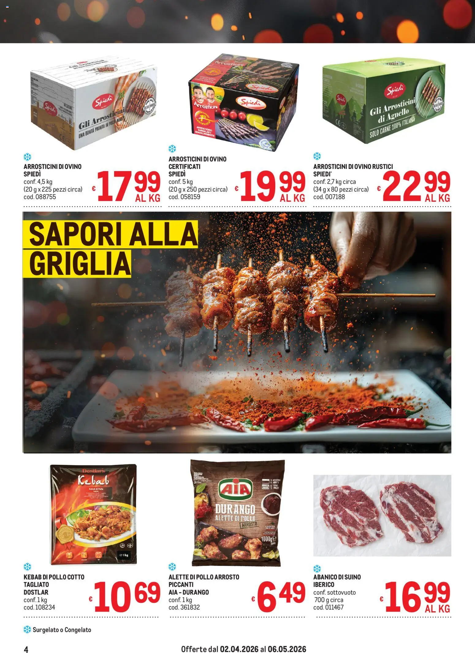 Volantino Metro del 02.04.2026 | Pagina: 4 | Prodotti: Pollo, Suino, Agnello, Arrosticini