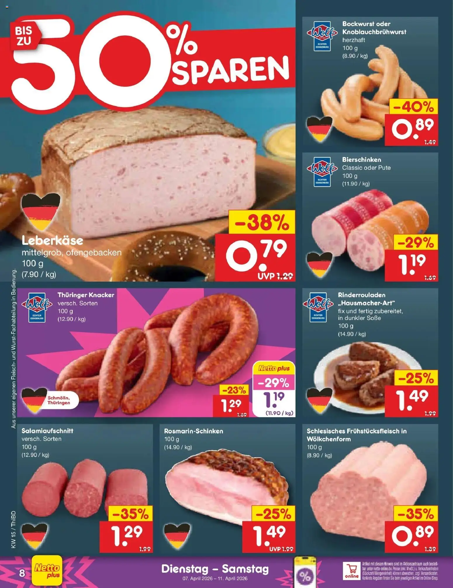 Netto Marken-Discount Prospekt Thiendorf	 – gültig ab 05.04.2026 | Seite: 10 | Produkte: Rinderrouladen, Pute, Fleisch, Leberkase
