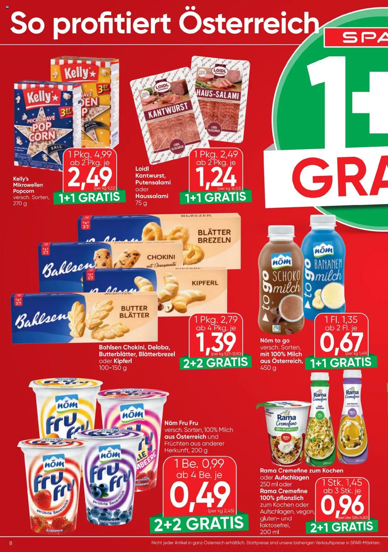 Spar Flugblatt gültig ab 14.08.2025 | Seite: 8 | Produkte: Salz, Milch, Butter, Bananen