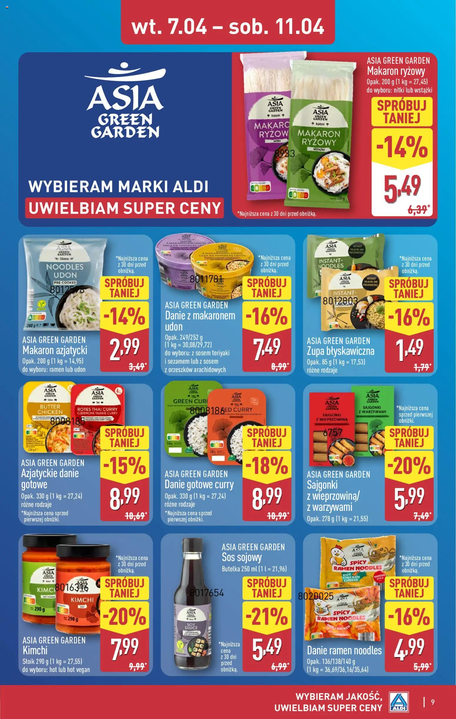 Aldi gazetka od 07.04.2026 | Strona: 9 | Produkty: Sajgonki, Zupa, Makaron, Sos