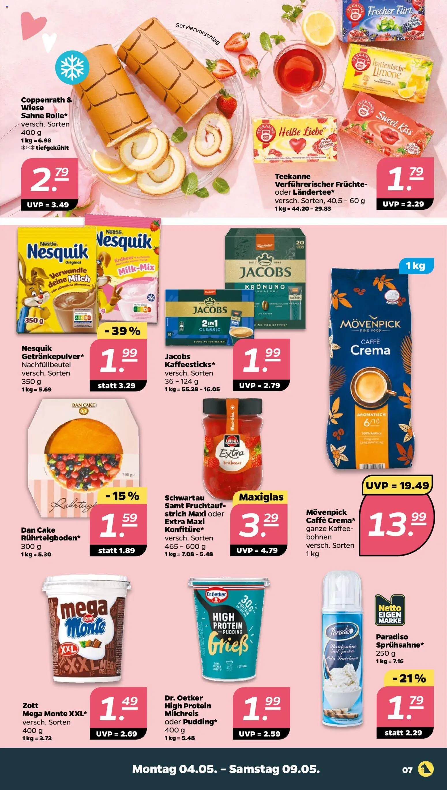 Netto Prospekt 	 – gültig ab 04.05.2026 | Seite: 7 | Produkte: Nesquik, Kaffee, Teekanne, Sahne
