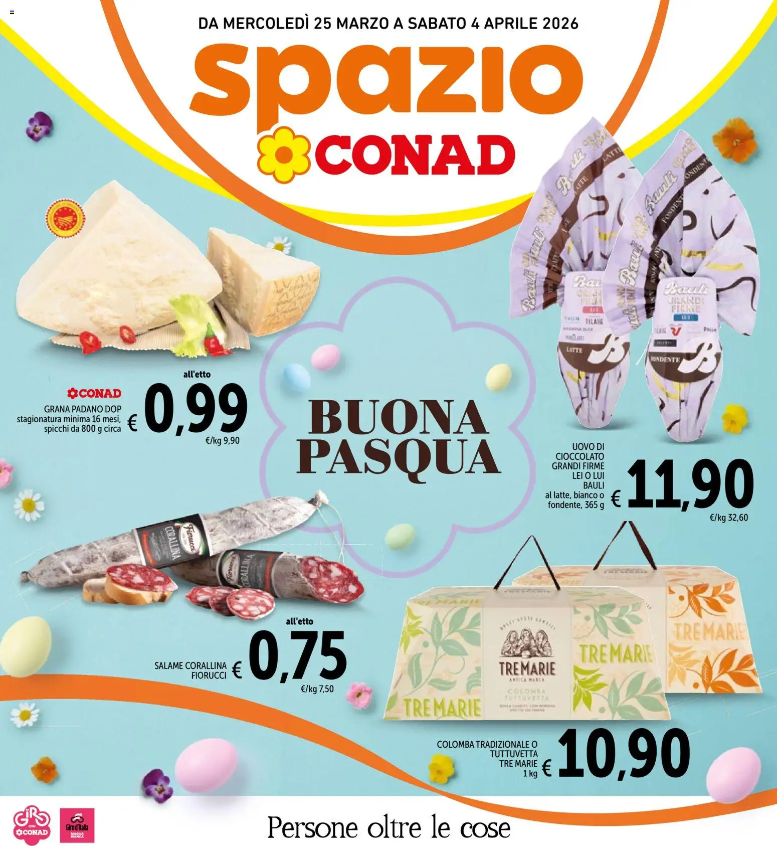 Volantino Spazio Conad del 25.03.2026 | Pagina: 1 | Prodotti: Cioccolato, Salame, Latte, Grana Padano