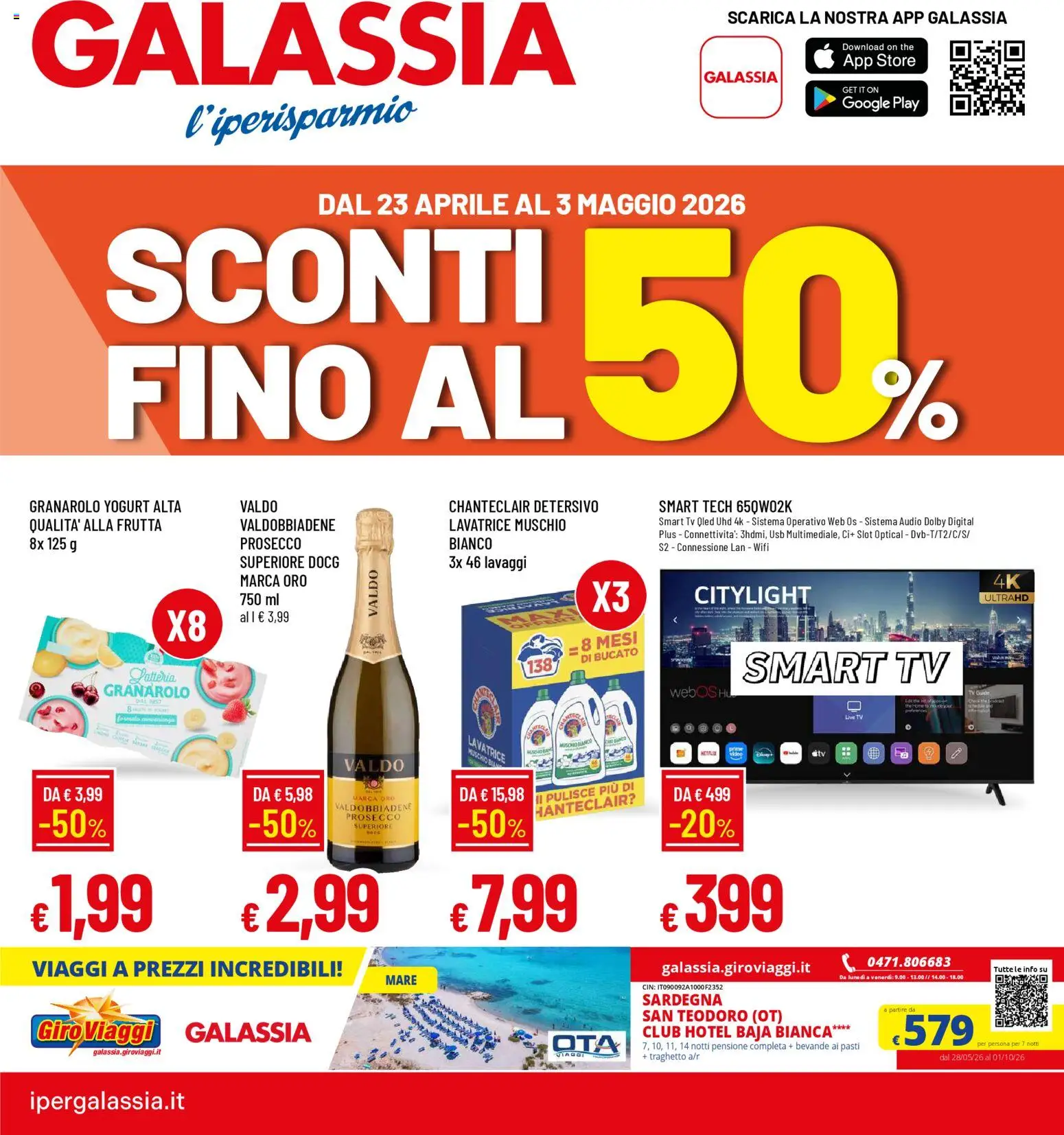 Volantino Galassia del 23.04.2026 | Pagina: 1 | Prodotti: Yogurt, Lavatrice, The, Audio