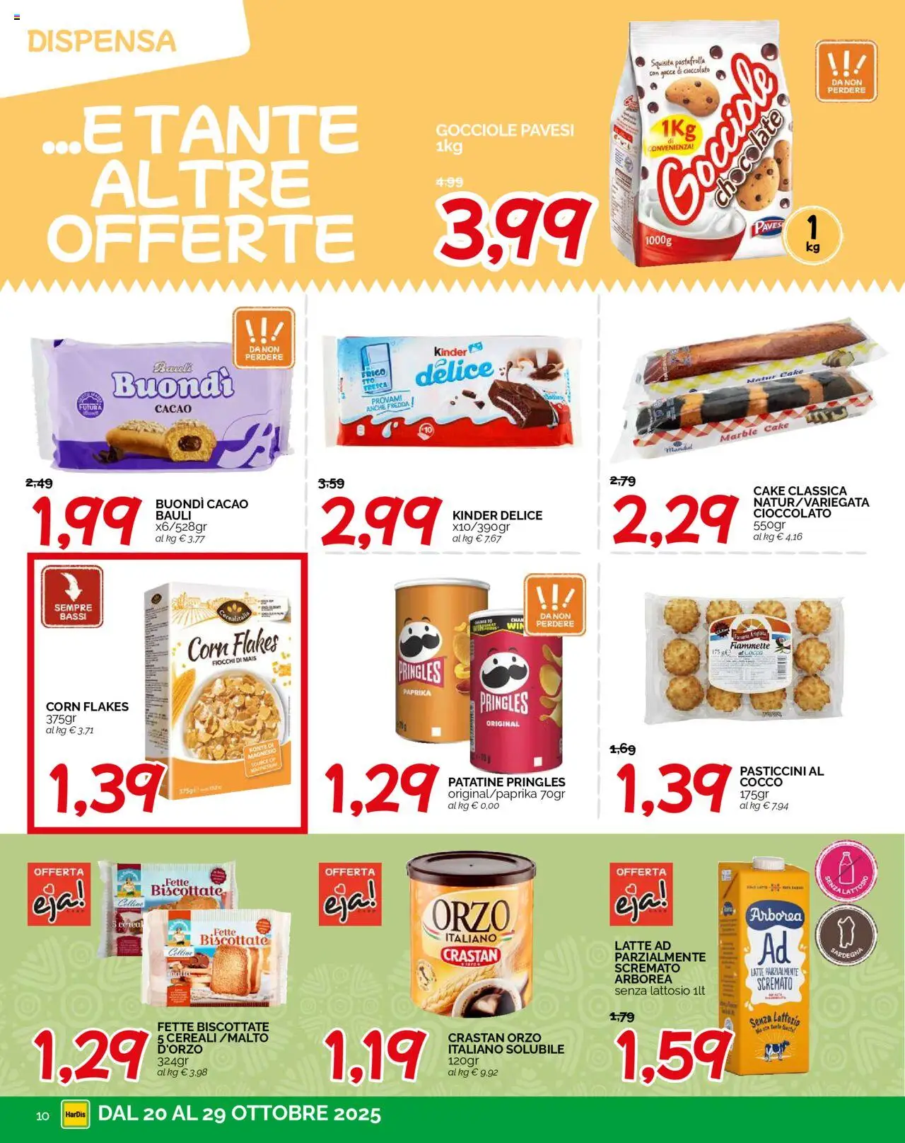 Volantino HarDis del 20.10.2025 | Pagina: 10 | Prodotti: Patatine, Latte, Cocco, Fette biscottate