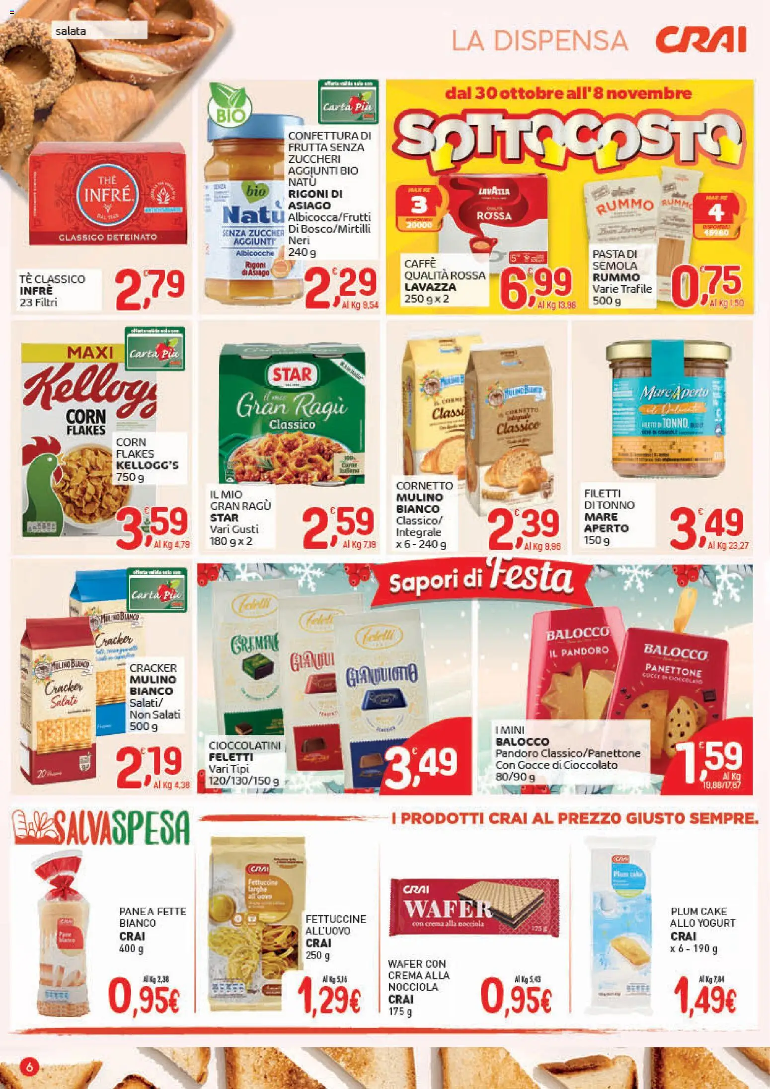 Volantino CRAI del 30.10.2025 | Pagina: 6 | Prodotti: Cioccolato, Frutta, Albicocche, Fettuccine