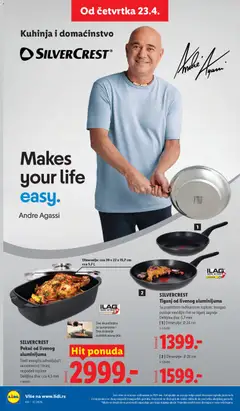 SILVERCREST Tiganj od livenog aluminijuma, Sa praktičnim indikatorom toplote: trougao postaje nevidljiv čim se tiganj zagreje. Debljina dna: 5,7 mm. [1] Dimenzije: Ø 24 cm - pregled Lidl kataloga - važi od 23.04.2026 | Strana: 76