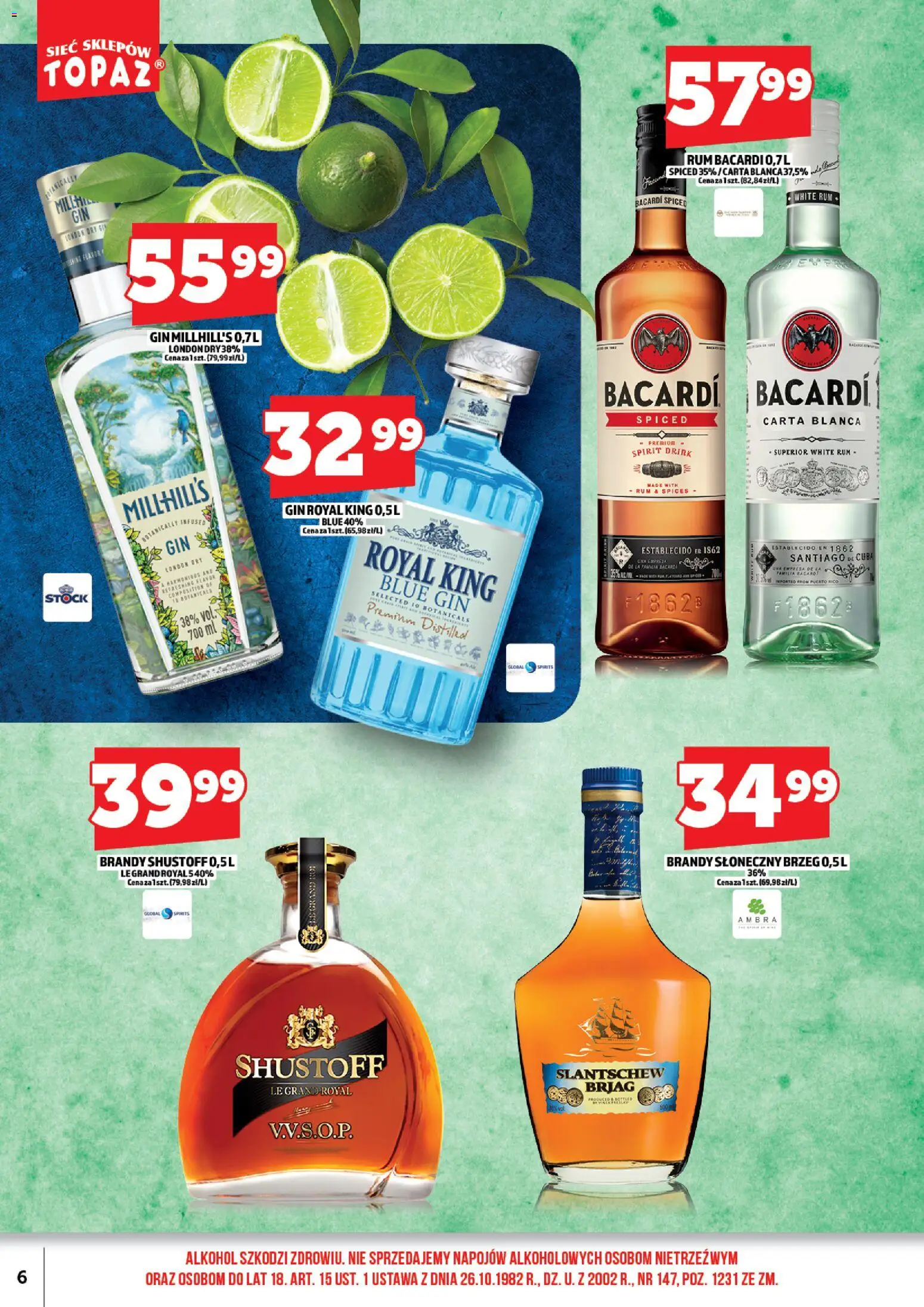 Topaz Gazetka alkoholowa od 01.03.2026 | Strona: 8 | Produkty: Rum Bacardi, Bacardi spiced, Rum, Gin