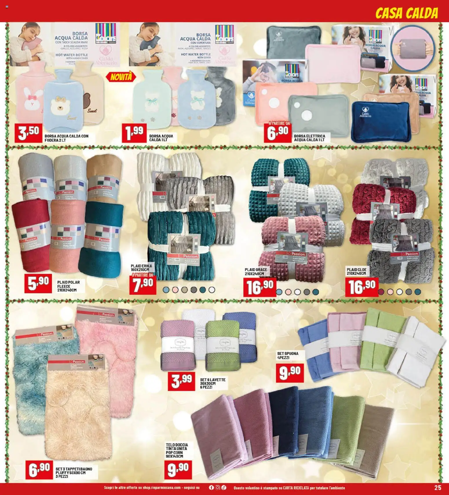 Volantino RisparmioCasa del 26.11.2025 | Pagina: 25 | Prodotti: Plaid, Acqua, Borsa, Doccia