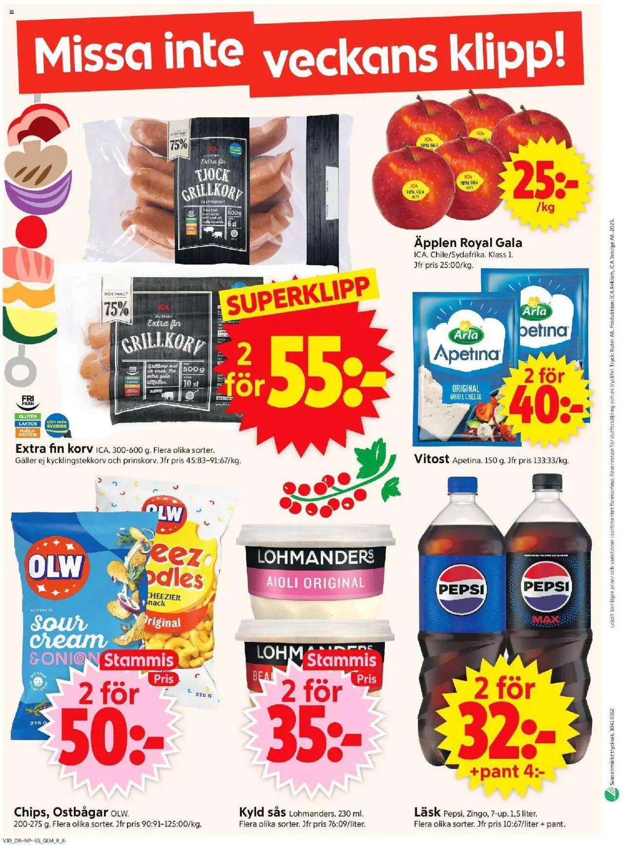 ICA Supermarket reklamblad aktuell från 21.07.2025 | Sida: 14 | Produkter: Galler, Pepsi, Aioli, Mjölk