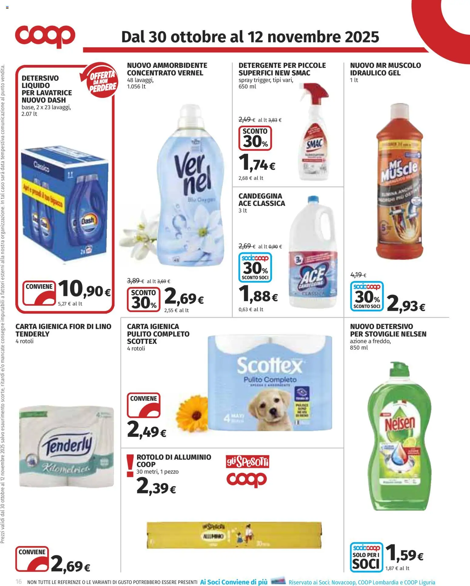 Volantino COOP del 30.10.2025 | Pagina: 16 | Prodotti: Ammorbidente, Candeggina, Lavatrice, Data