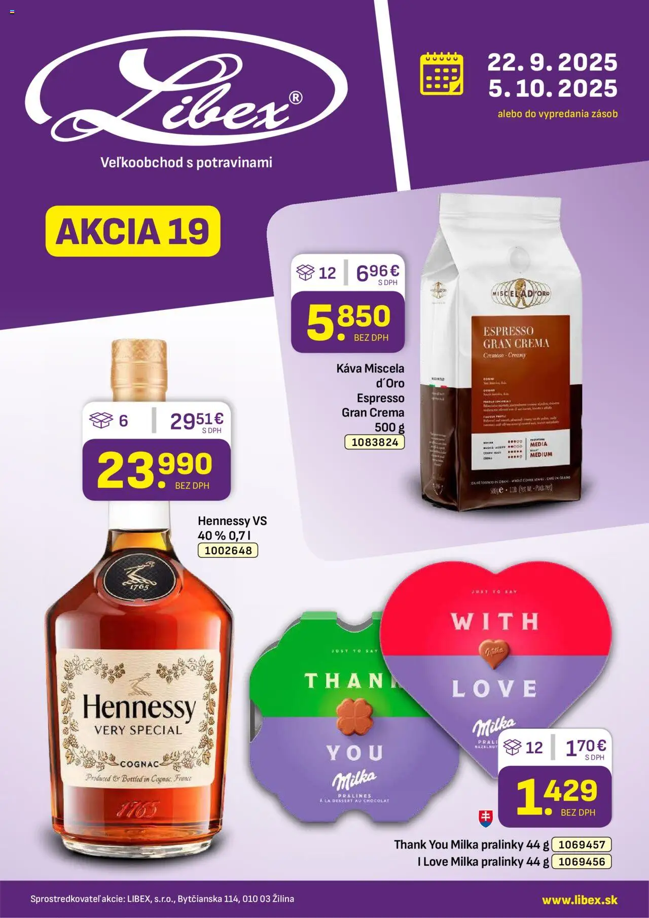 Nové Libex akcie – leták je platný od 22.09.2025 | Strana: 1 | Produkty: Káva, Milka, Hennessy