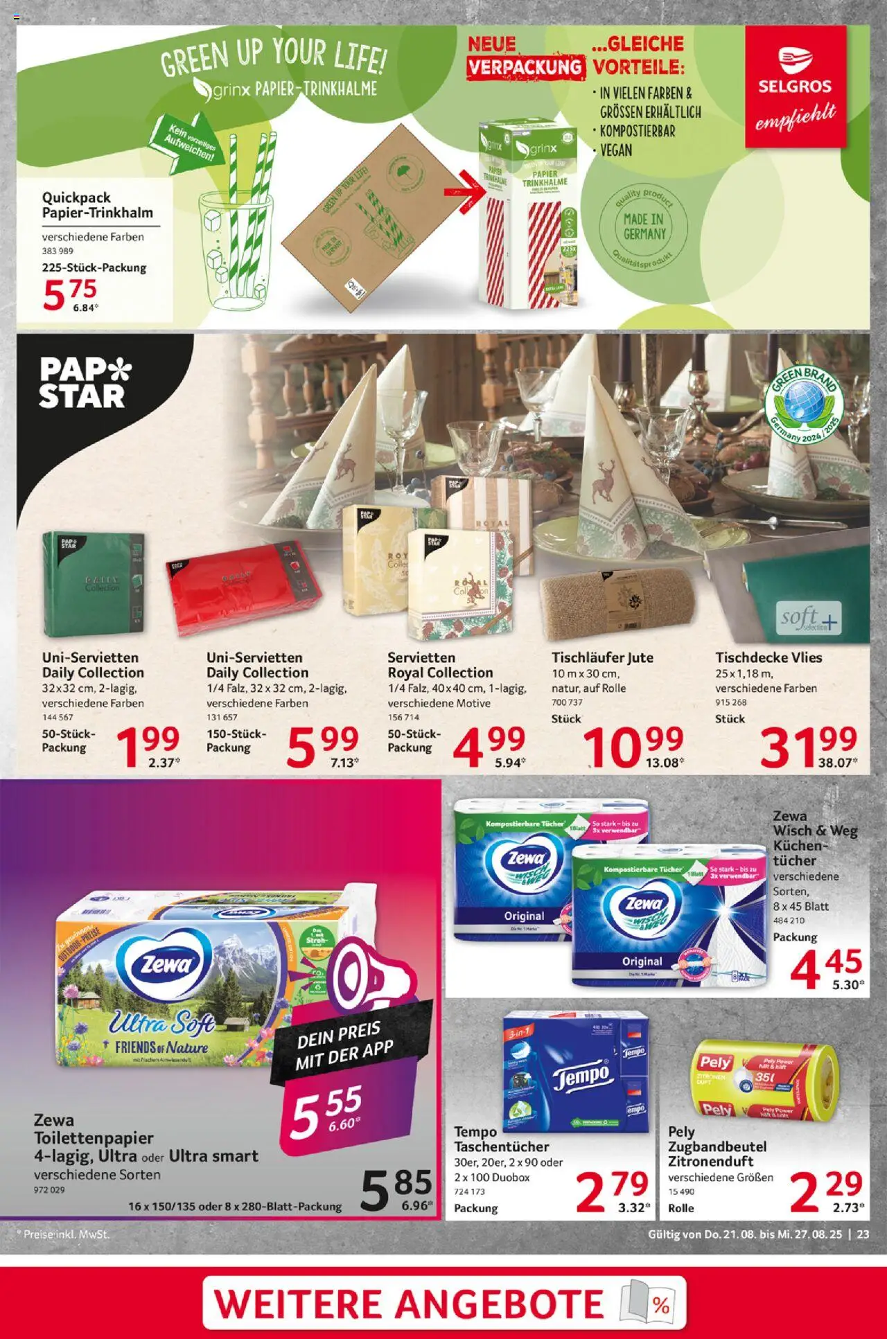 Selgros Prospekt 	 - gültig ab dem 21.08.2025 | Seite: 23 | Produkte: Zewa, Tempo, Kuchen, Toilettenpapier