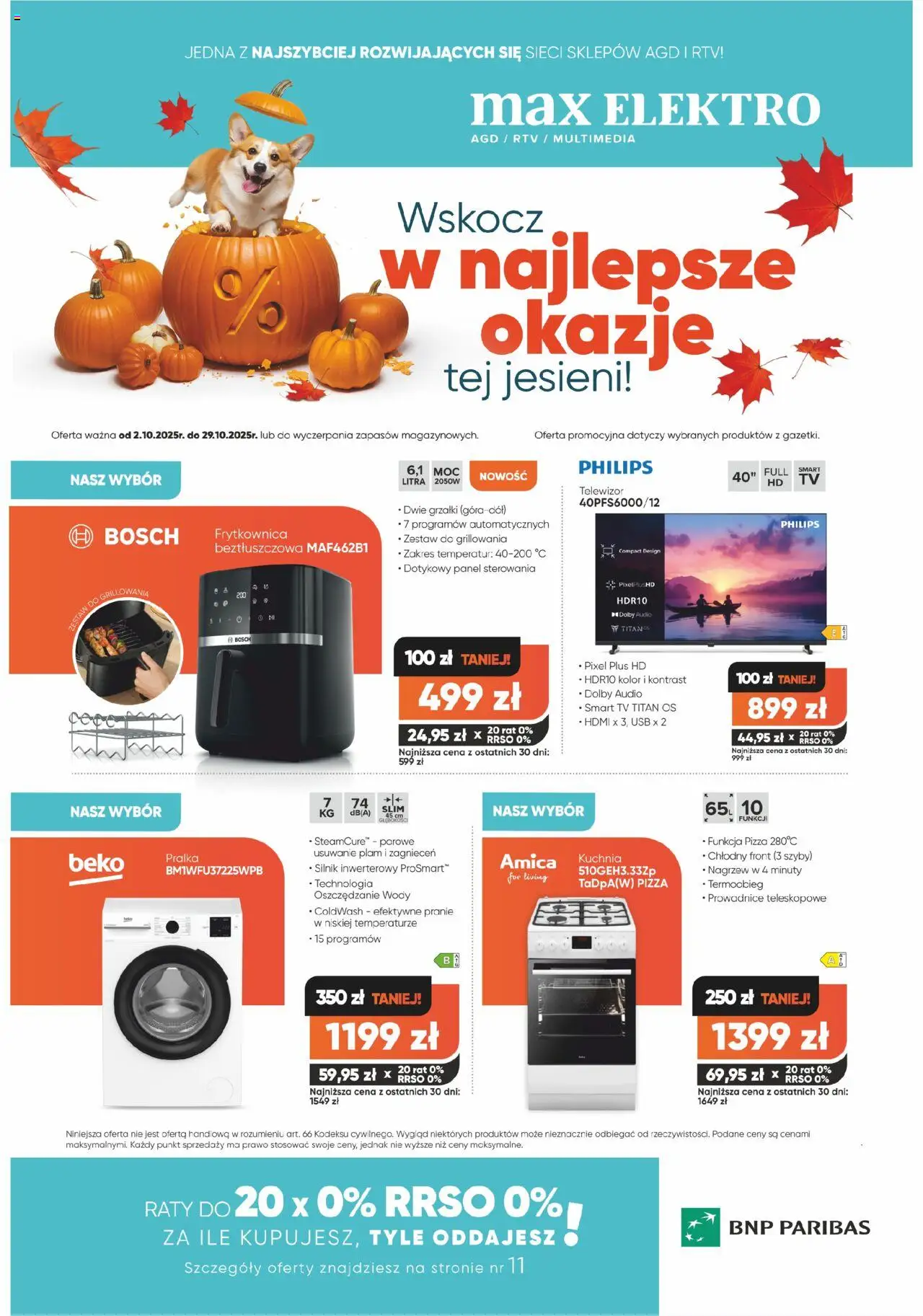 Max elektro Gazetka od 02.10.2025 | Strona: 1 | Produkty: Audio, USB, Frytkownica, Pizza