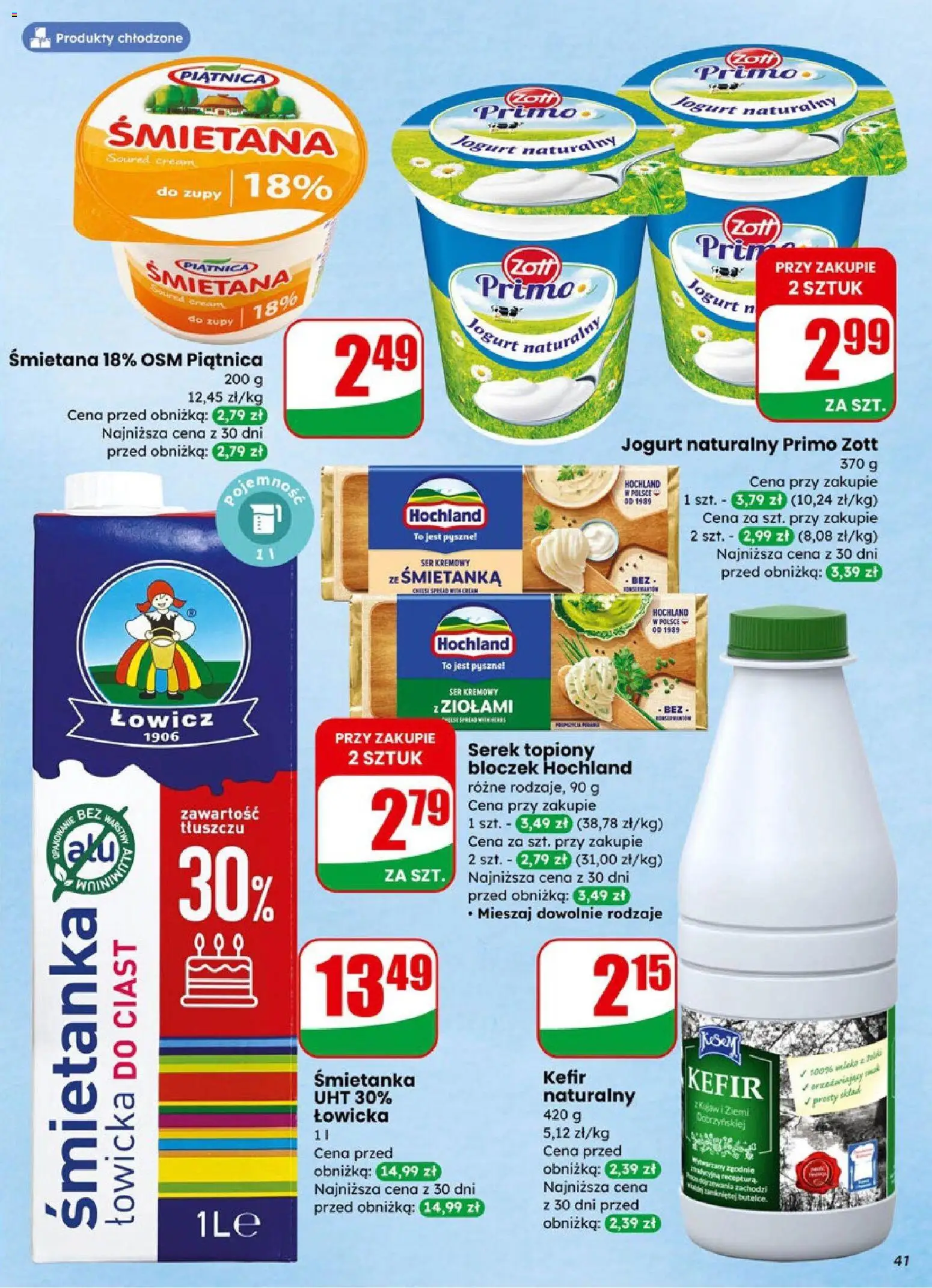 Dino Gazetka od 21.01.2026 | Strona: 41 | Produkty: Kefir naturalny, Ser, Śmietana, Serek topiony