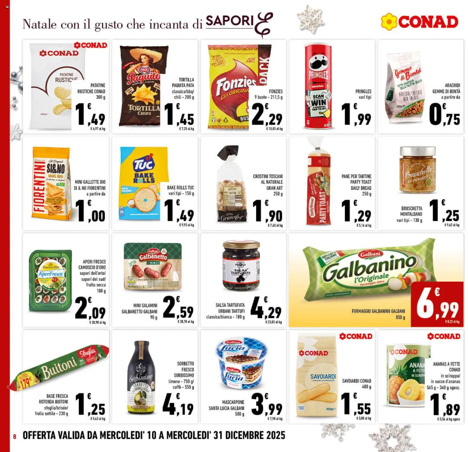 Volantino Conad del 10.12.2025 | Pagina: 8 | Prodotti: Succo, Sorbetto, Frutta, Crackers
