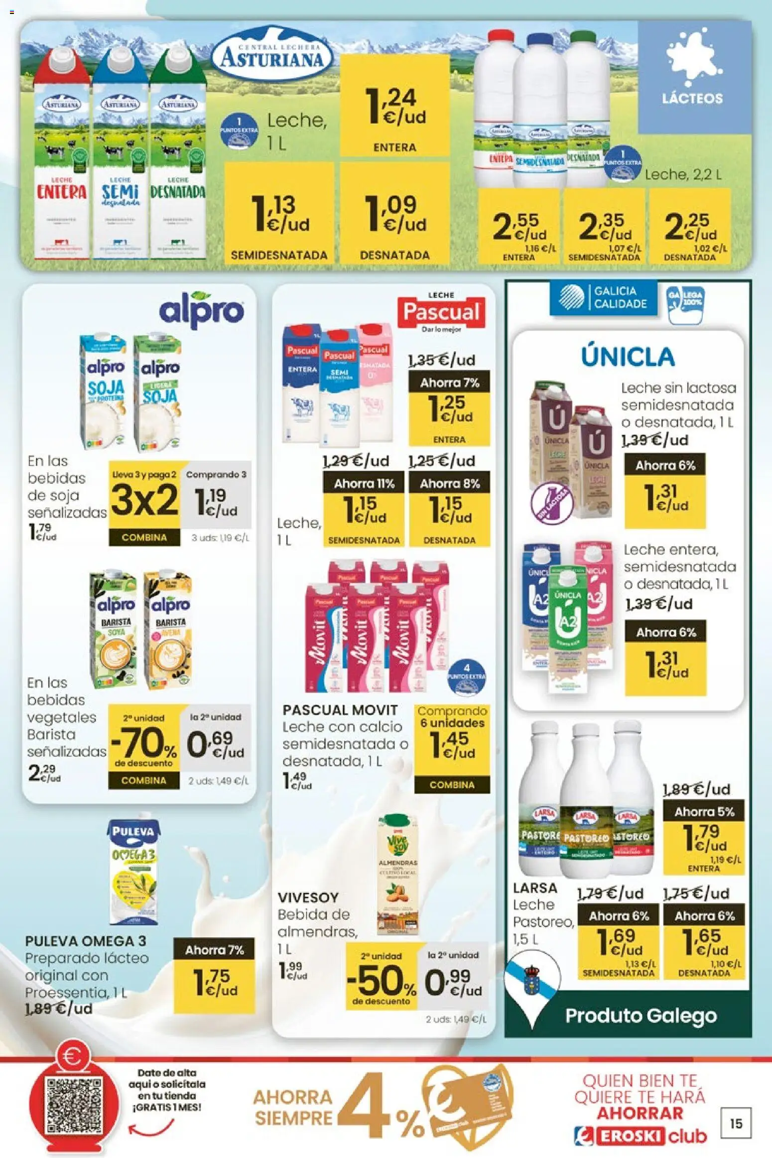 Eroski - Oferta 3x2 │ válido desde el 30.10.2025 | Página: 15 | Productos: Leche sin lactosa, Δοχείο φοντί, Leche, Té
