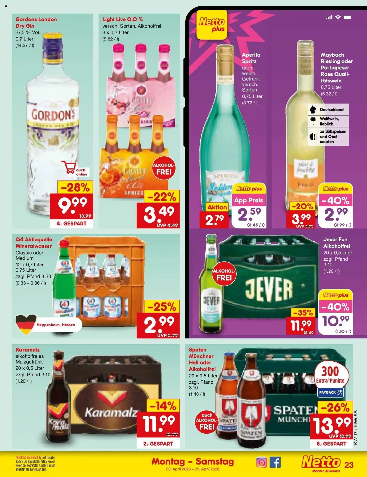 Netto Marken-Discount Prospekt Bad Friedrichshall	 – gültig ab 20.04.2026 | Seite: 31 | Produkte: Mineralwasser, Obst, Jever, Gin
