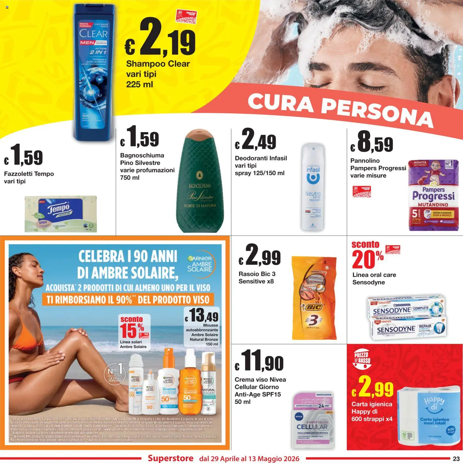 Volantino Sì con Te del 29.04.2026 | Pagina: 23 | Prodotti: Shampoo, Rasoio, Carta igienica, Fazzoletti