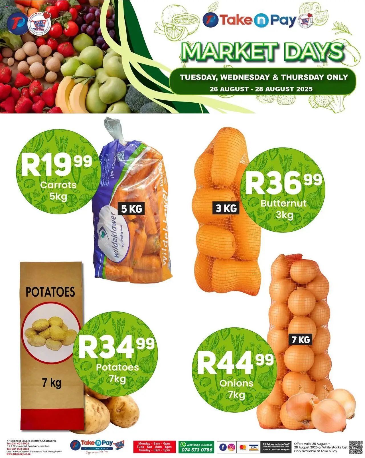Take n Pay Market Day │ valid from 26.08.2025 | Page: 4 | Products: Carrots, Potatoes, Onions