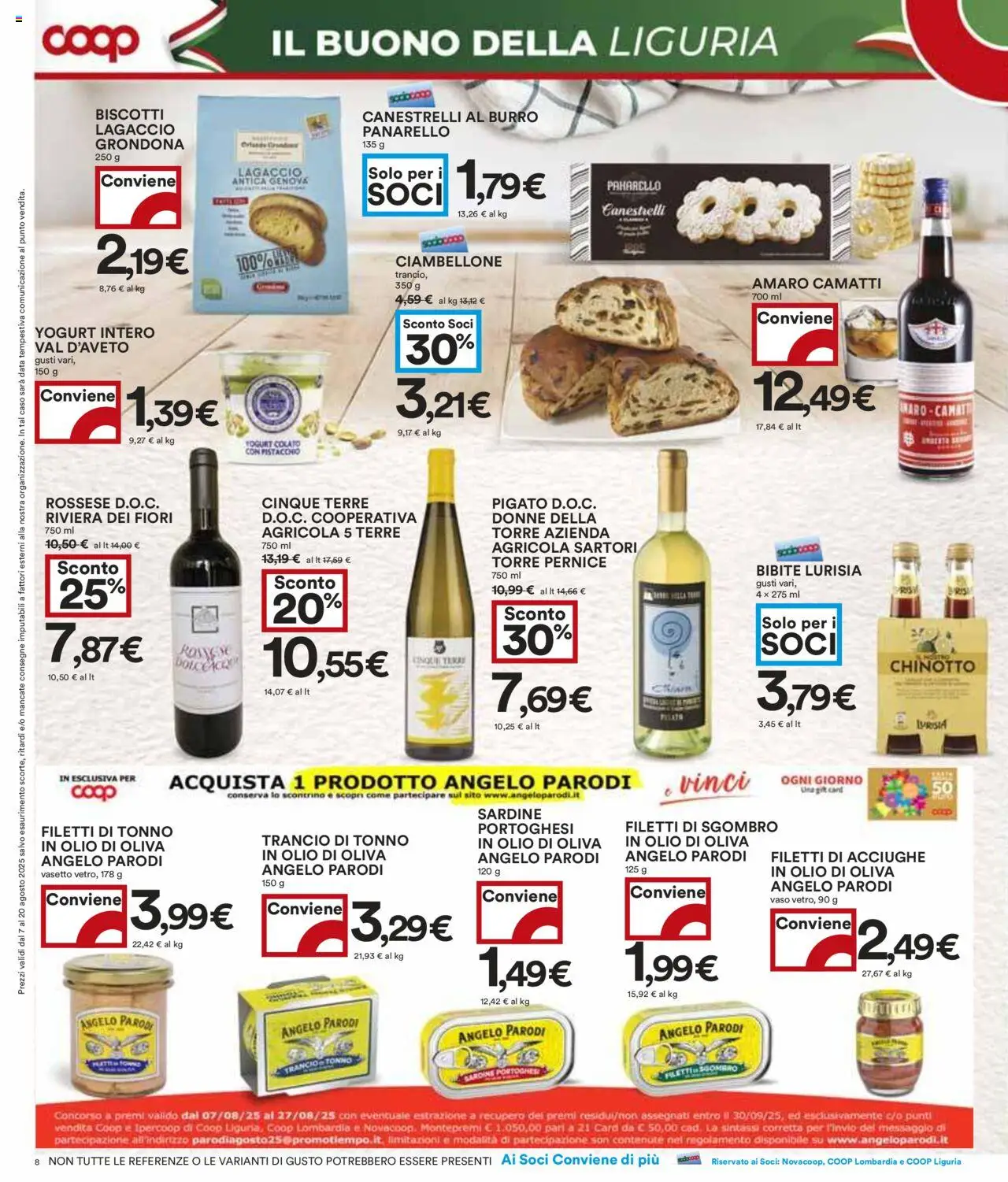 Volantino COOP del 07.08.2025 | Pagina: 8 | Prodotti: Biscotti, Tonno, Amaro, Olio di Oliva