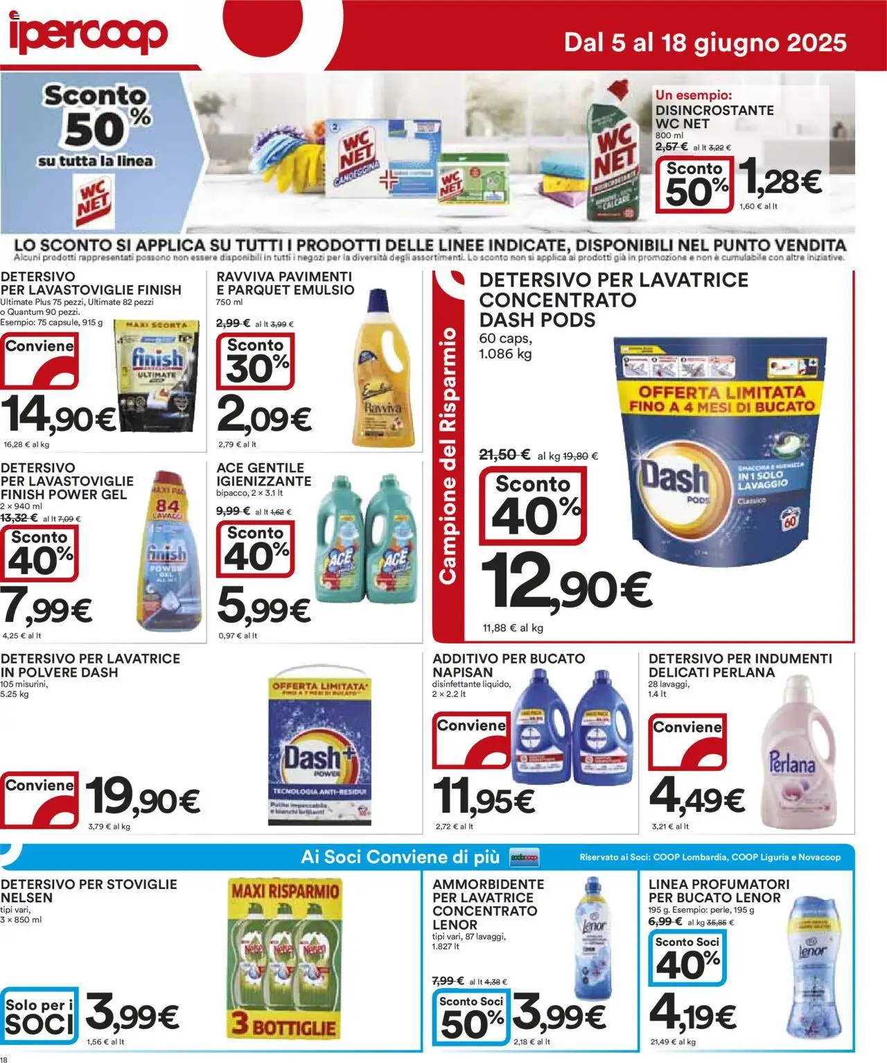 Volantino Ipercoop del 05.06.2025 | Pagina: 18 | Prodotti: Ammorbidente, Detersivo per lavastoviglie, Lavatrice, WC