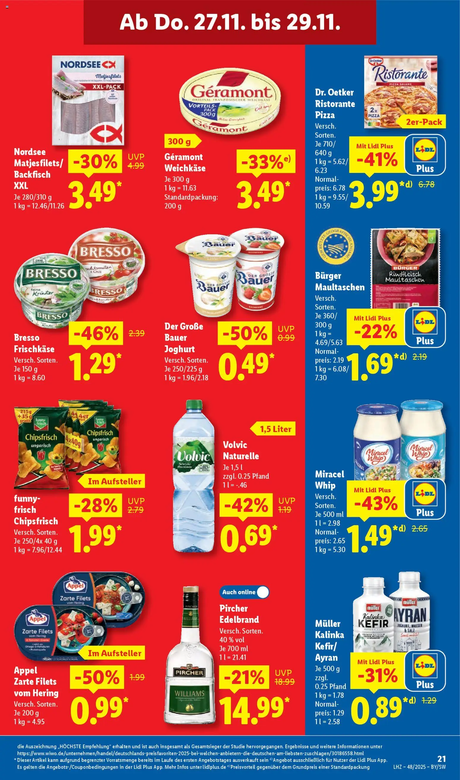 Lidl Prospekt Uffenheim – gültig ab 24.11.2025 | Seite: 29 | Produkte: Ristorante, Burger, Wasser, Volvic