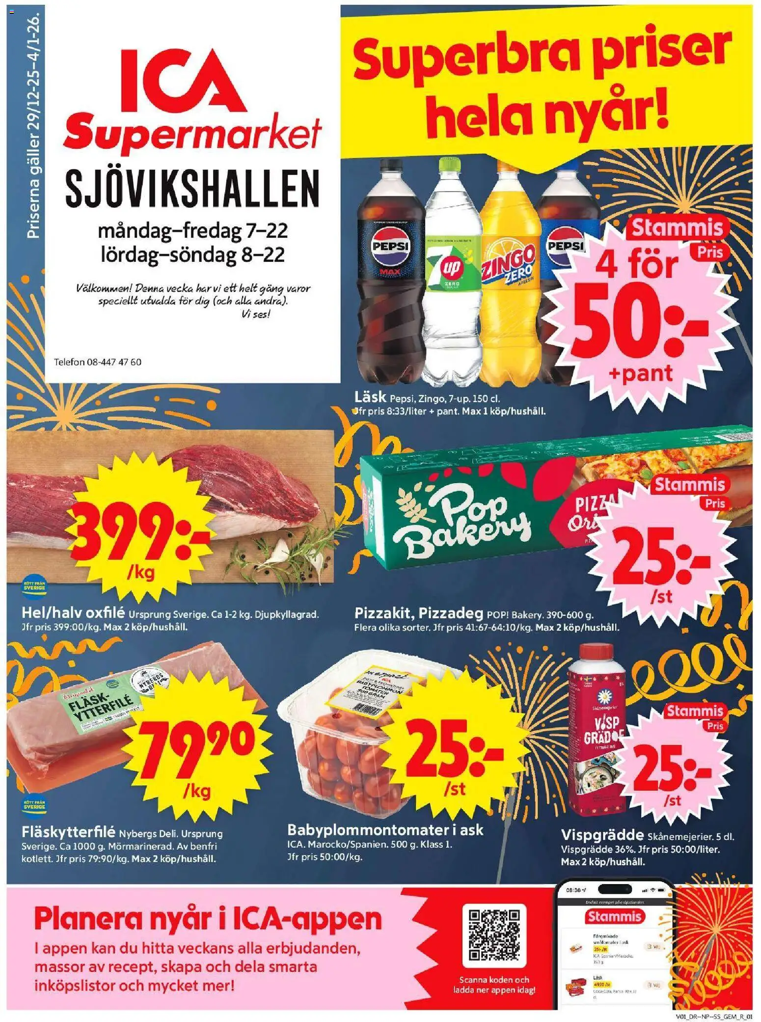 ICA Supermarket reklamblad aktuell från 30.12.2025 | Sida: 1 | Produkter: Visp, Fläskytterfilé, Tomater, Telefon