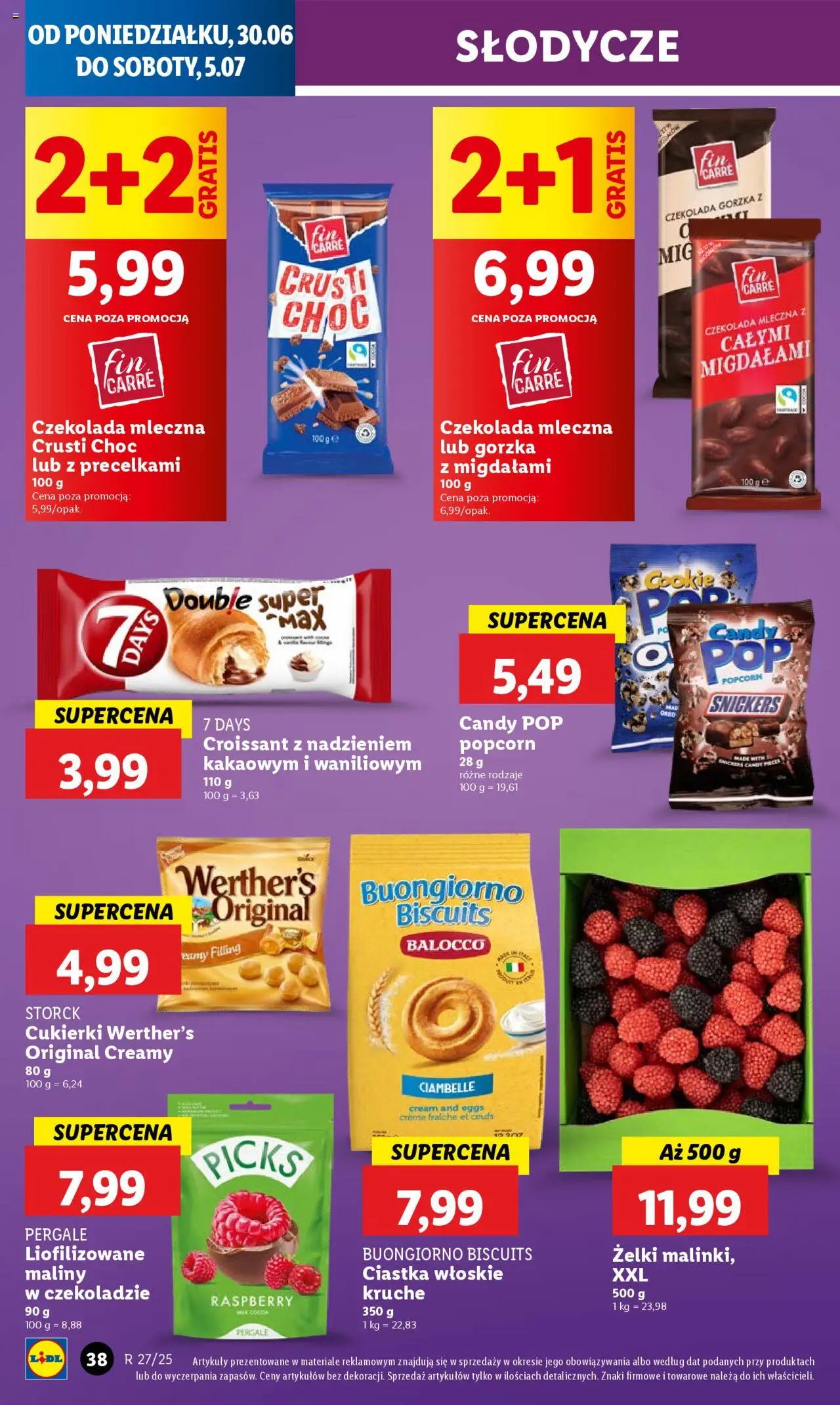 Lidl Gazetka od 30.06.2025 | Strona: 46 | Produkty: Maliny, Czekolada gorzka, Cukierki, Ciastka