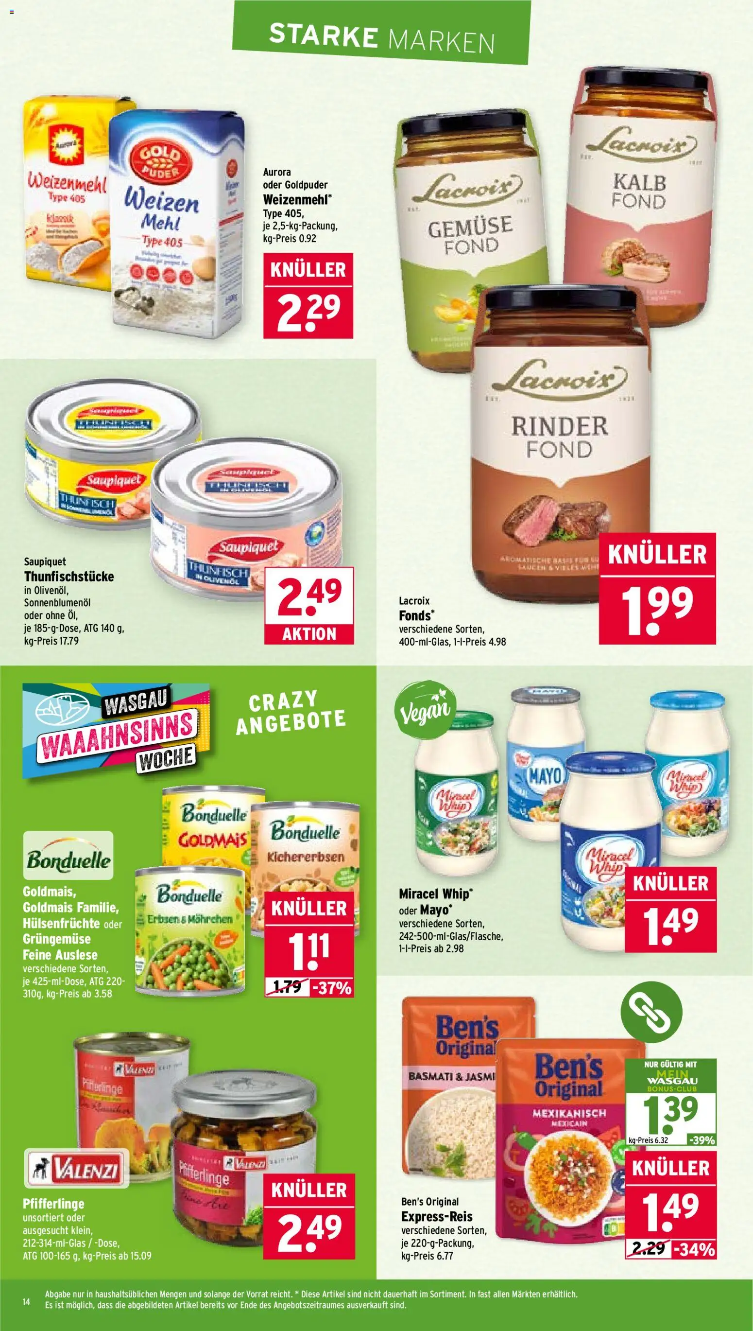 Wasgau Prospekt 	 – gültig ab 24.11.2025 | Seite: 14 | Produkte: Öl, Thunfisch, Weizenmehl, Miracel whip