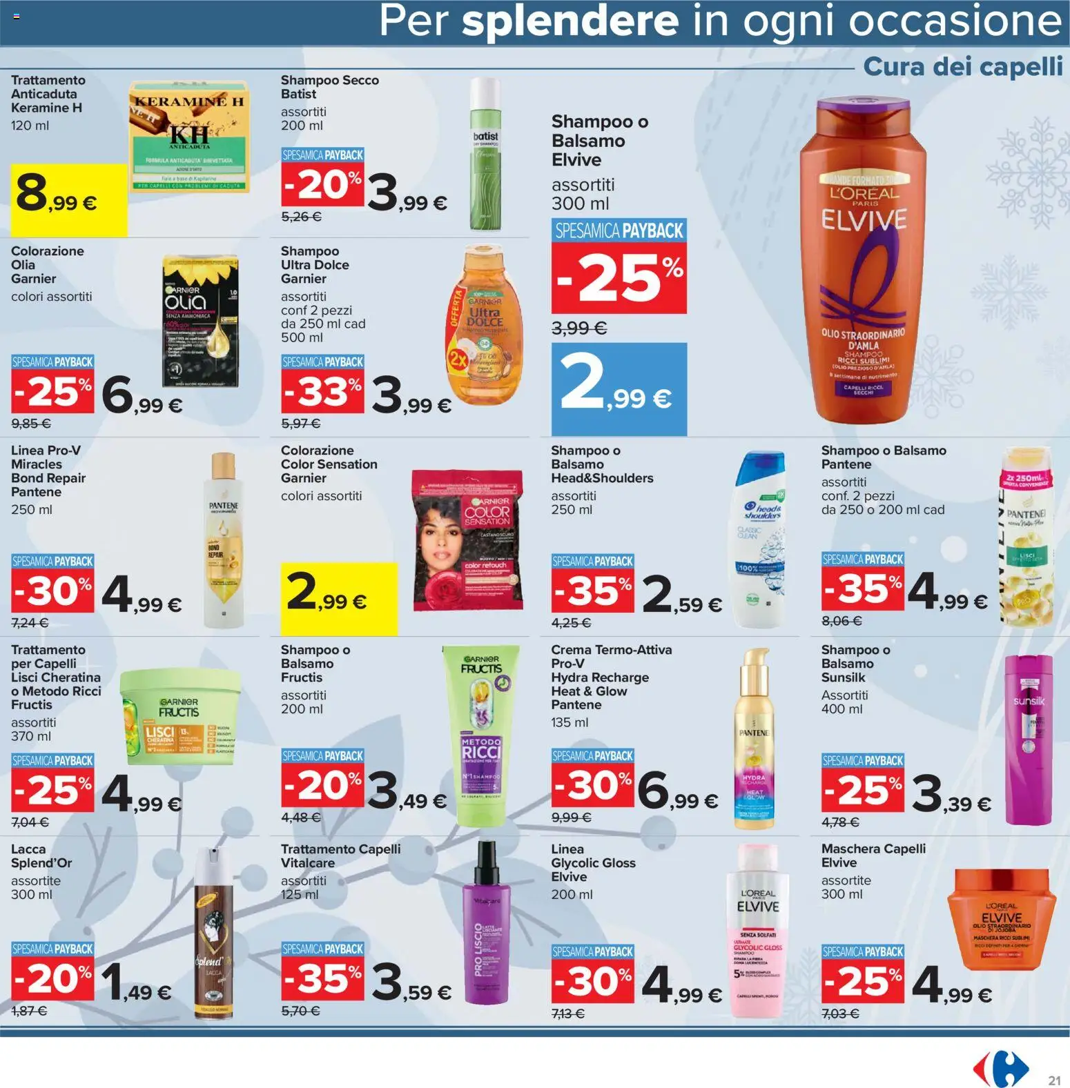 Volantino Carrefour del 13.03.2026 | Pagina: 21 | Prodotti: Shampoo, Balsamo, Maschera, Lacca