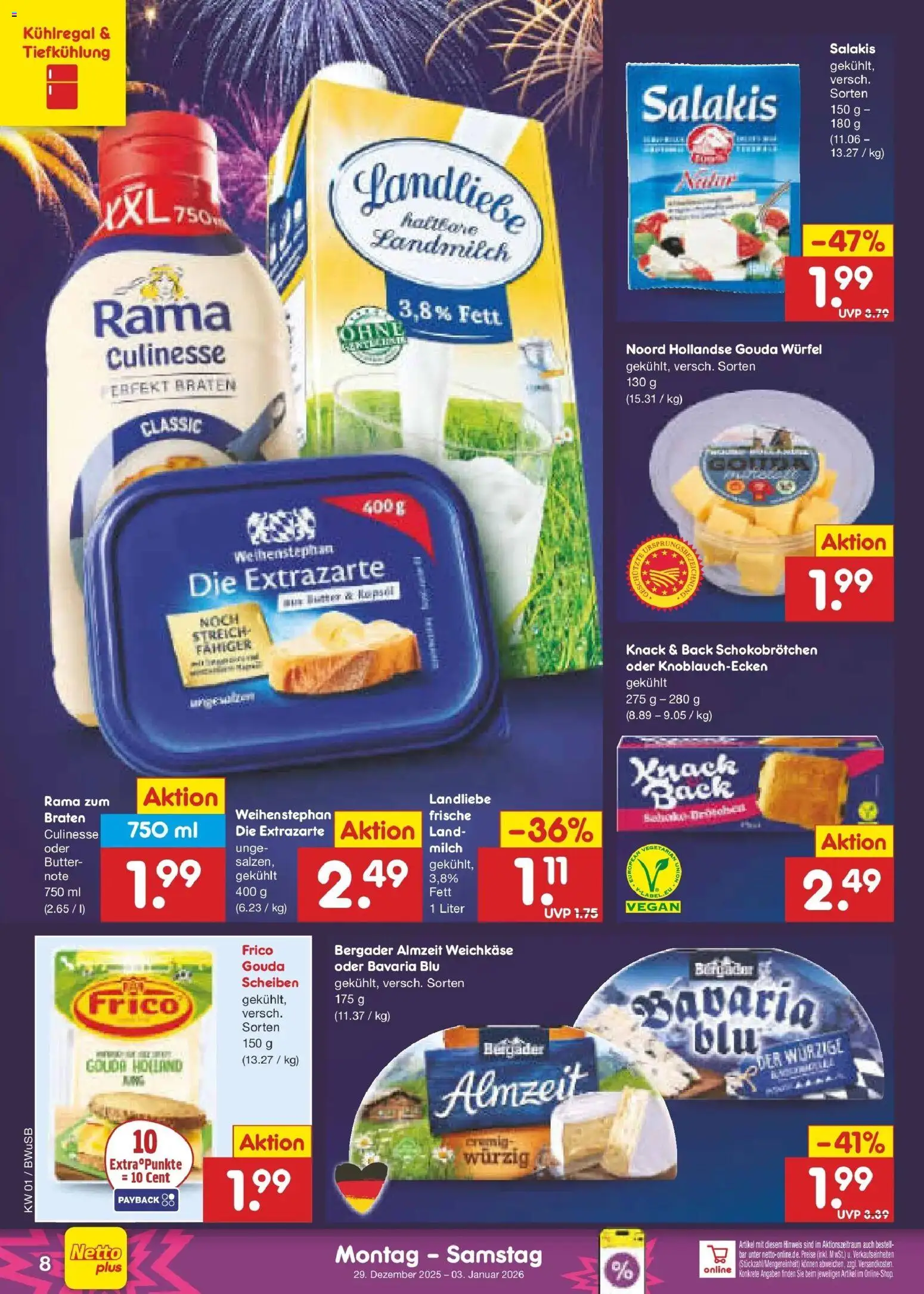 Netto Marken-Discount prospekt Stemwede-Dielingen	 – gültig ab 28.12.2025 | Seite: 8 | Produkte: Rama, Milch, Gouda, Salakis