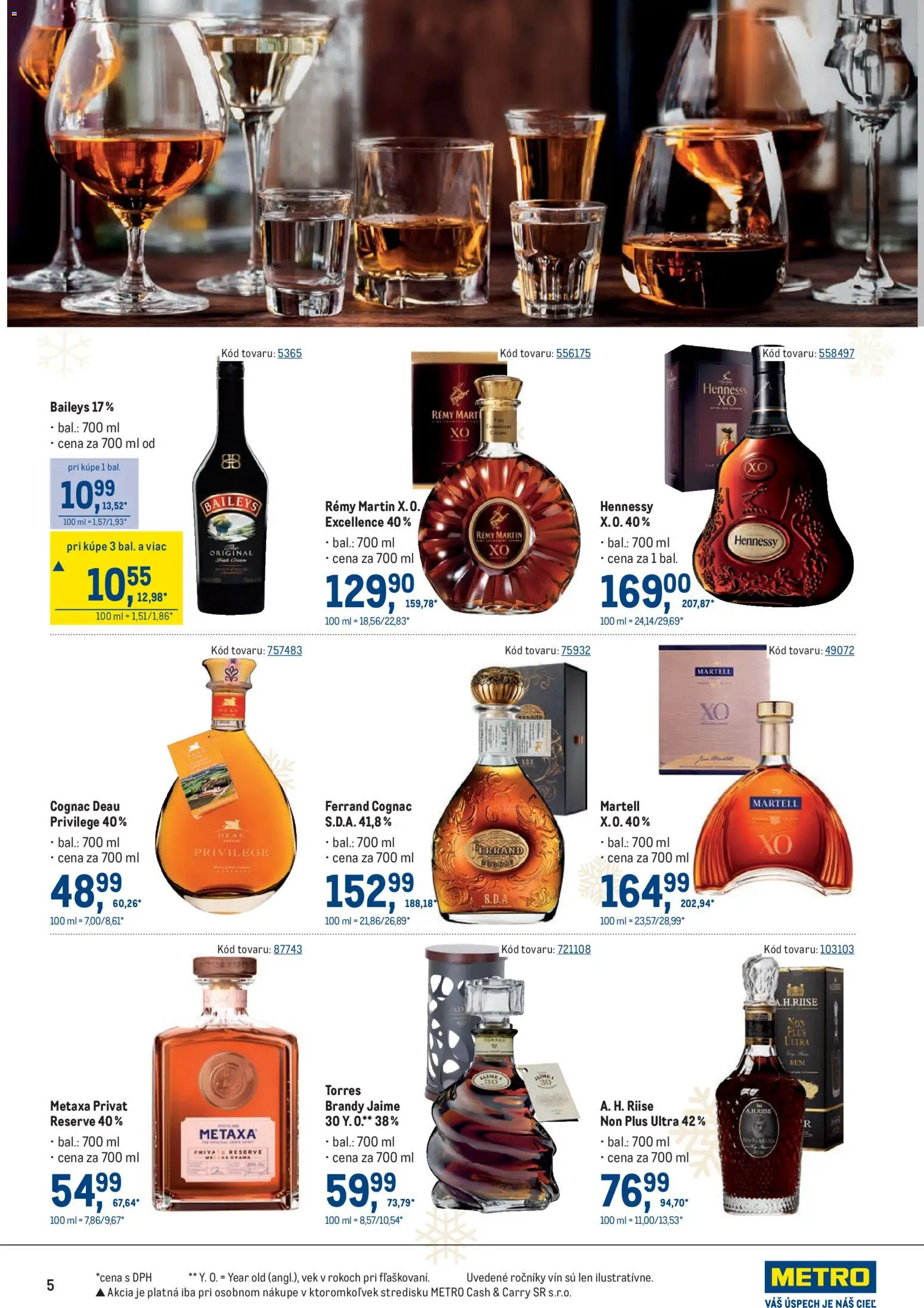 Nové Metro akcie – leták je platný od 10.12.2025 | Strana: 5 | Produkty: Metaxa, Brandy, Hennessy, Baileys