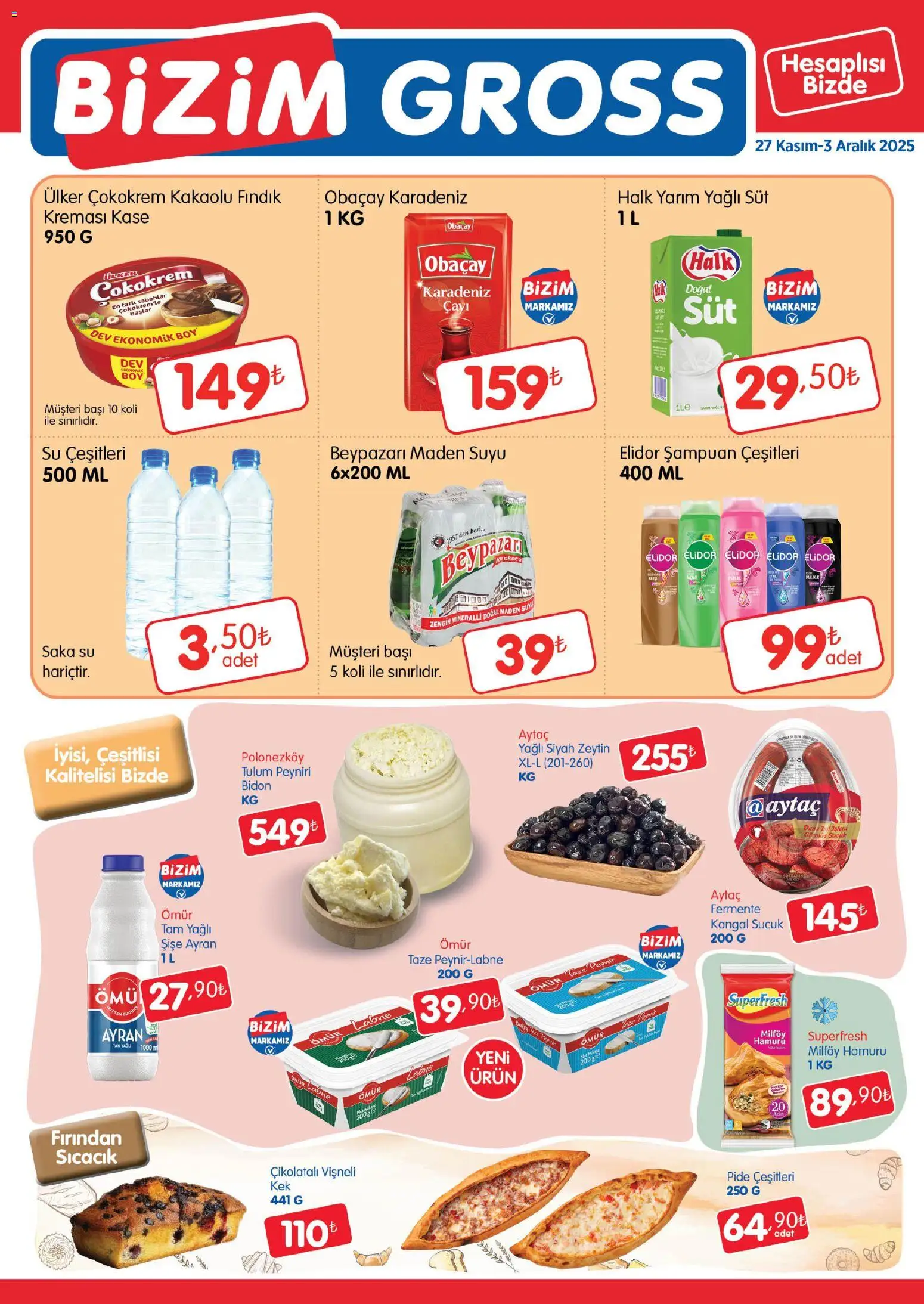 Bizim Toptan - Bizim Gross Fırsat Bülteni - 27.11.2025 tarihinden itibaren geçerlidir | Sayfa: 2 | Ürünler: Kaşe, Şampuan, Su, Sucuk