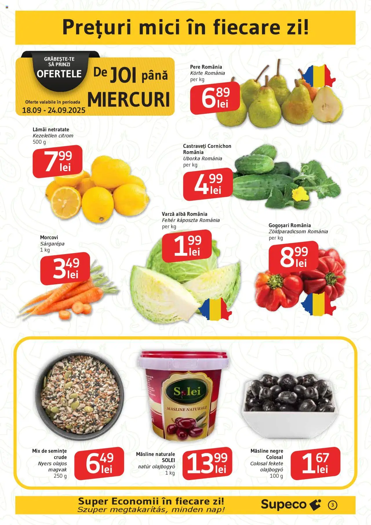 Noul catalog Supeco – valabil de la 18.09.2025 | Pagină: 3 | Produse: Varză, Hijyenik ped, Mici, Morcovi