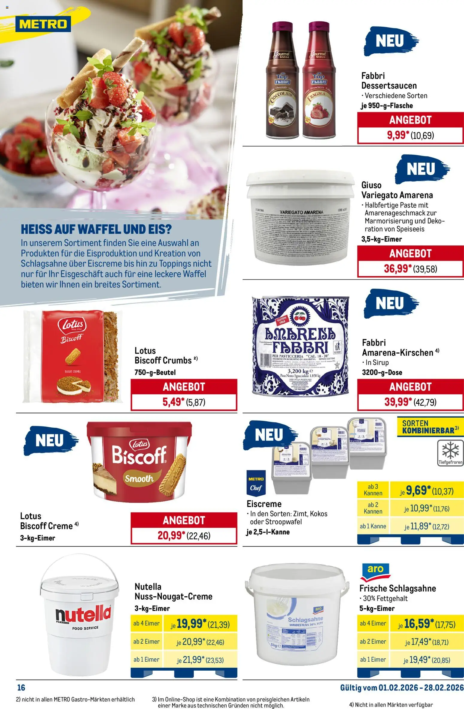 Metro Monats-Menü – gültig ab 01.02.2026 | Seite: 16 | Produkte: Schlagsahne, Eiscreme, Sirup, Nutella
