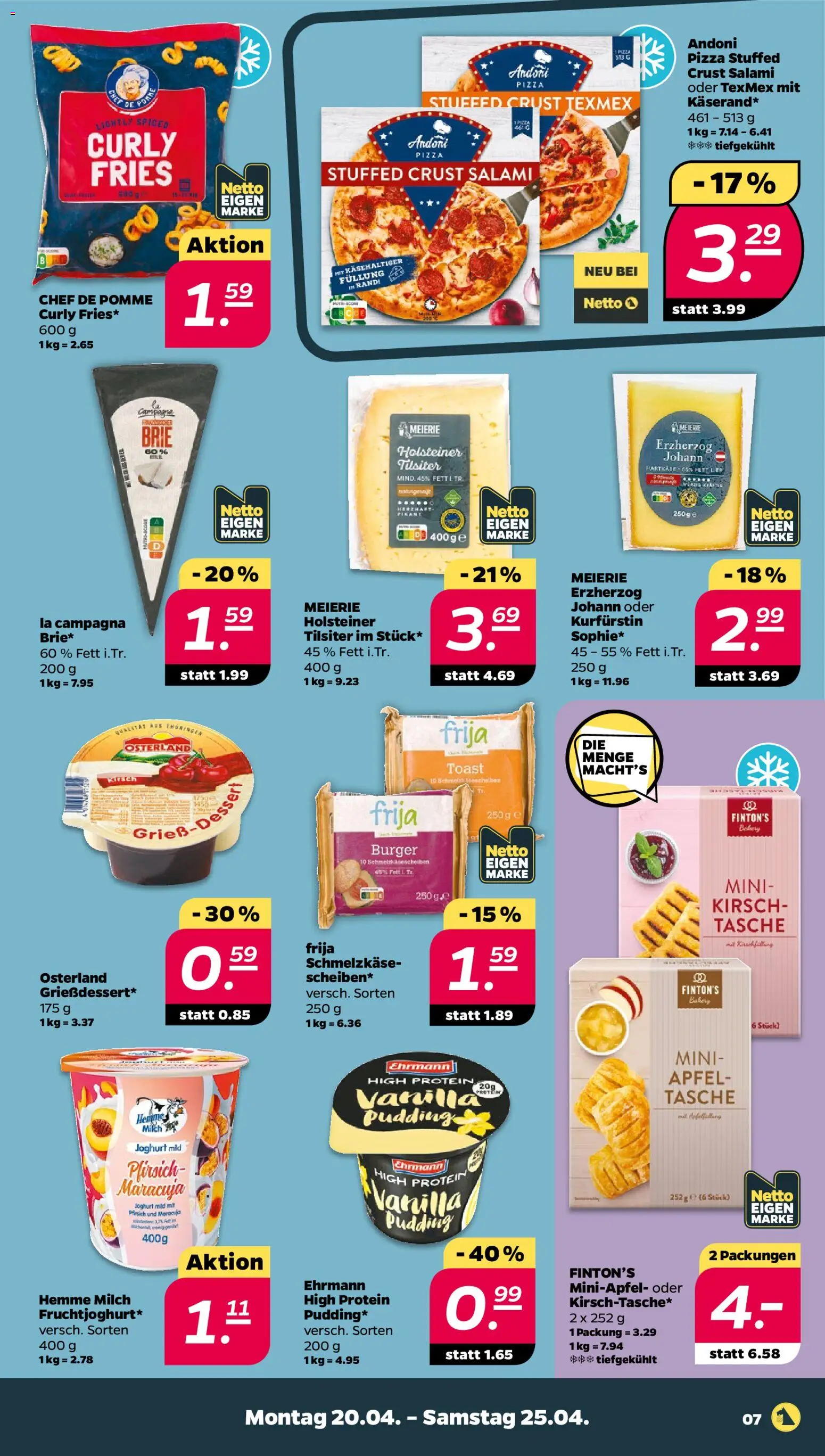 Netto Prospekt 	 – gültig ab 20.04.2026 | Seite: 7 | Produkte: Milch, Joghurt, Burger, Pudding