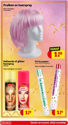 Pruiken en haarspray, Wigs and hairspray available in the store. - Voorbeeld van een folder van Kruidvat, geldig van 19.01.2026 | Pagina: 55 | Producten: Haarspray
