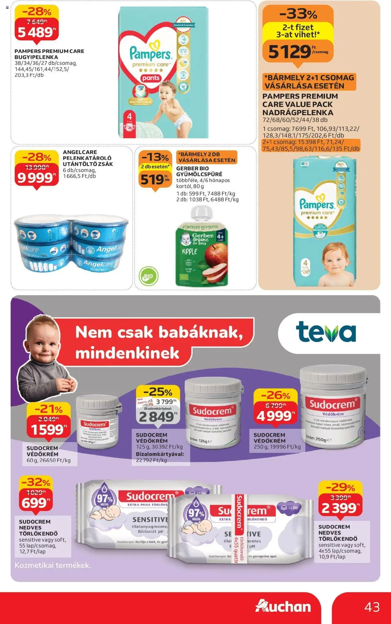 Auchan akciós ujság - amely érvényes a következő dátumtól: 04.09.2025 | Oldal: 43 | Termékek: Pampers, Törlőkendő, Nedves törlőkendő, Bor