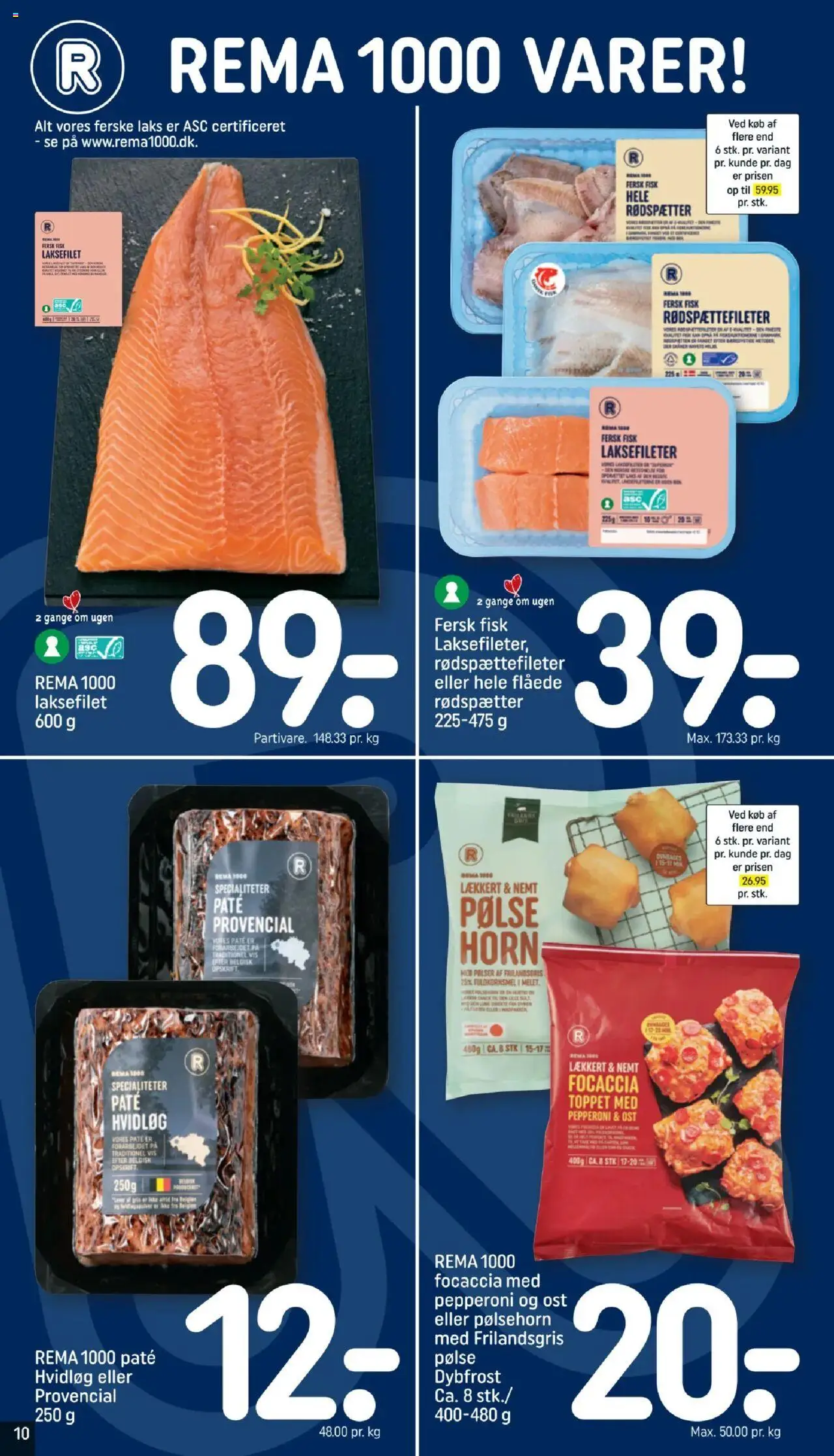 Rema 1000 Tilbudsavis gyldig fra 16.08.2025 | Side: 10 | Produkter: Ost, Pølsehorn, Fisk, Focaccia