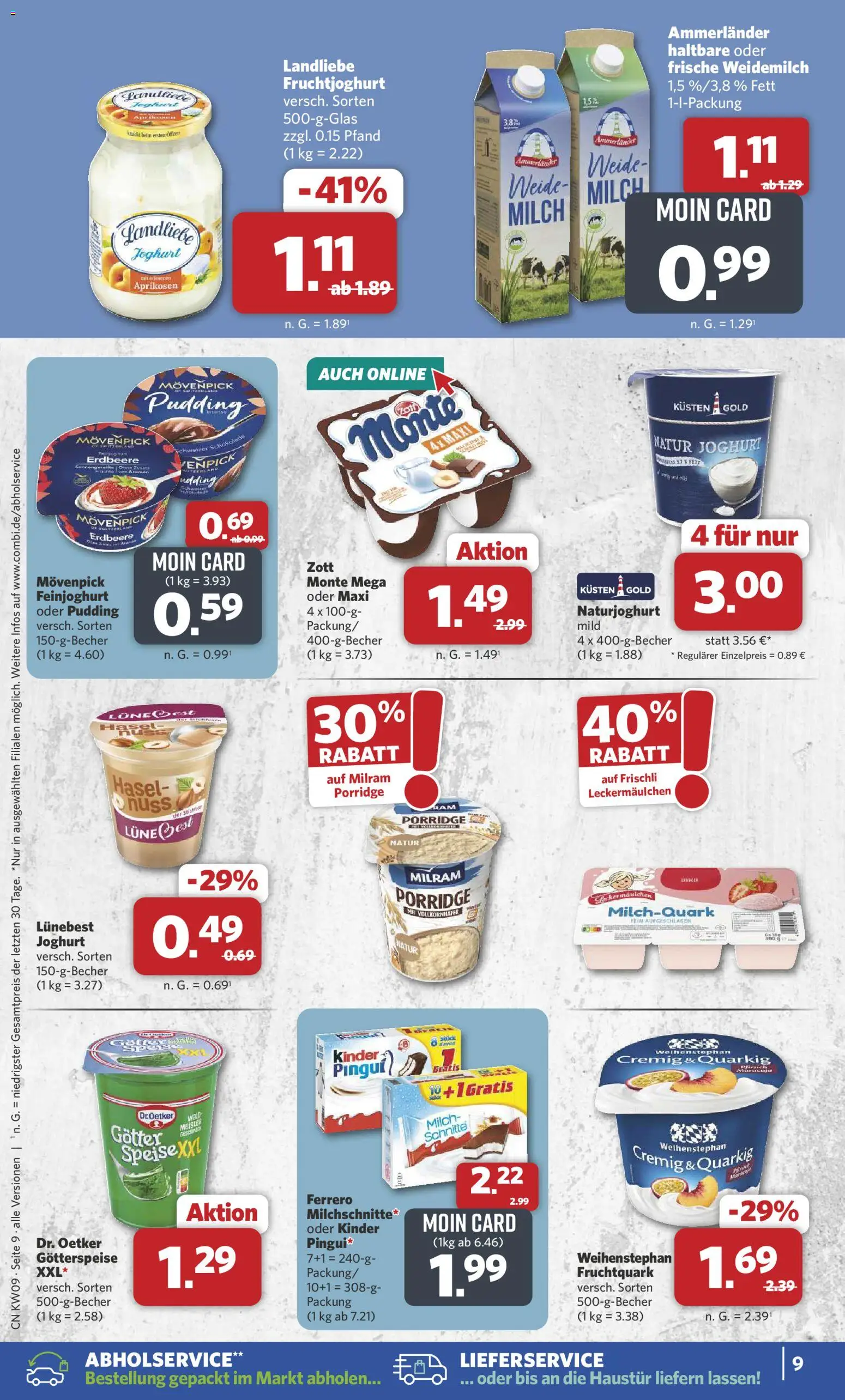 Combi Prospekt 	 – gültig ab 22.02.2026 | Seite: 9 | Produkte: Schokolade, Fruchtjoghurt, Pudding, Milram