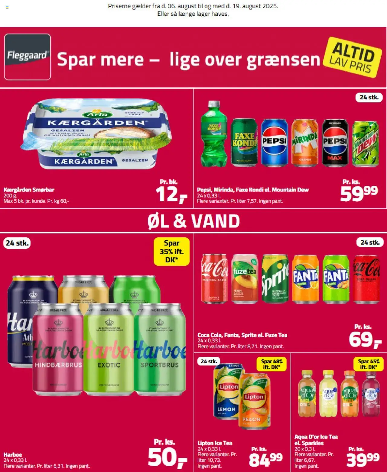 Fleggaard Tilbudsavis gyldig fra 06.08.2025 | Side: 1 | Produkter: Øl, Fanta, Faxe Kondi, Pepsi