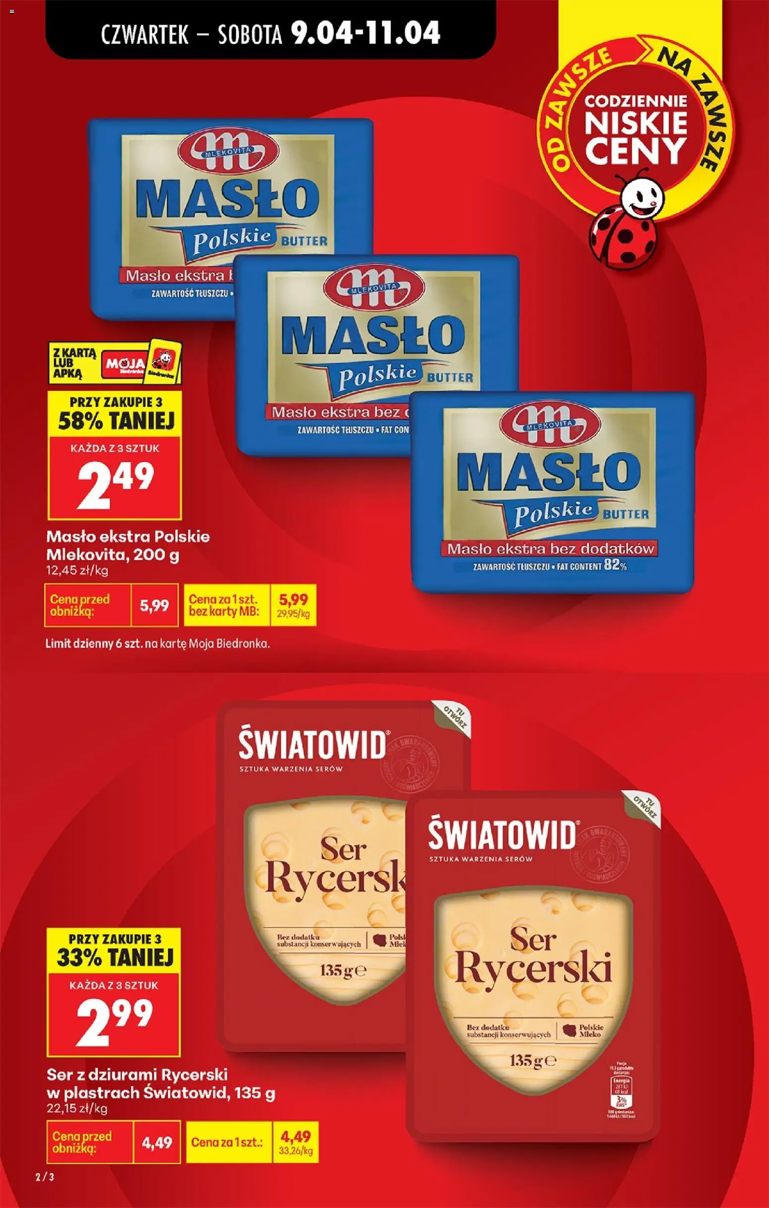 Biedronka Polsko leták - Codziennie niskie ceny od 09.04.2026 | Strana: 2 | Produkty: Mléko, Máslo, Karty