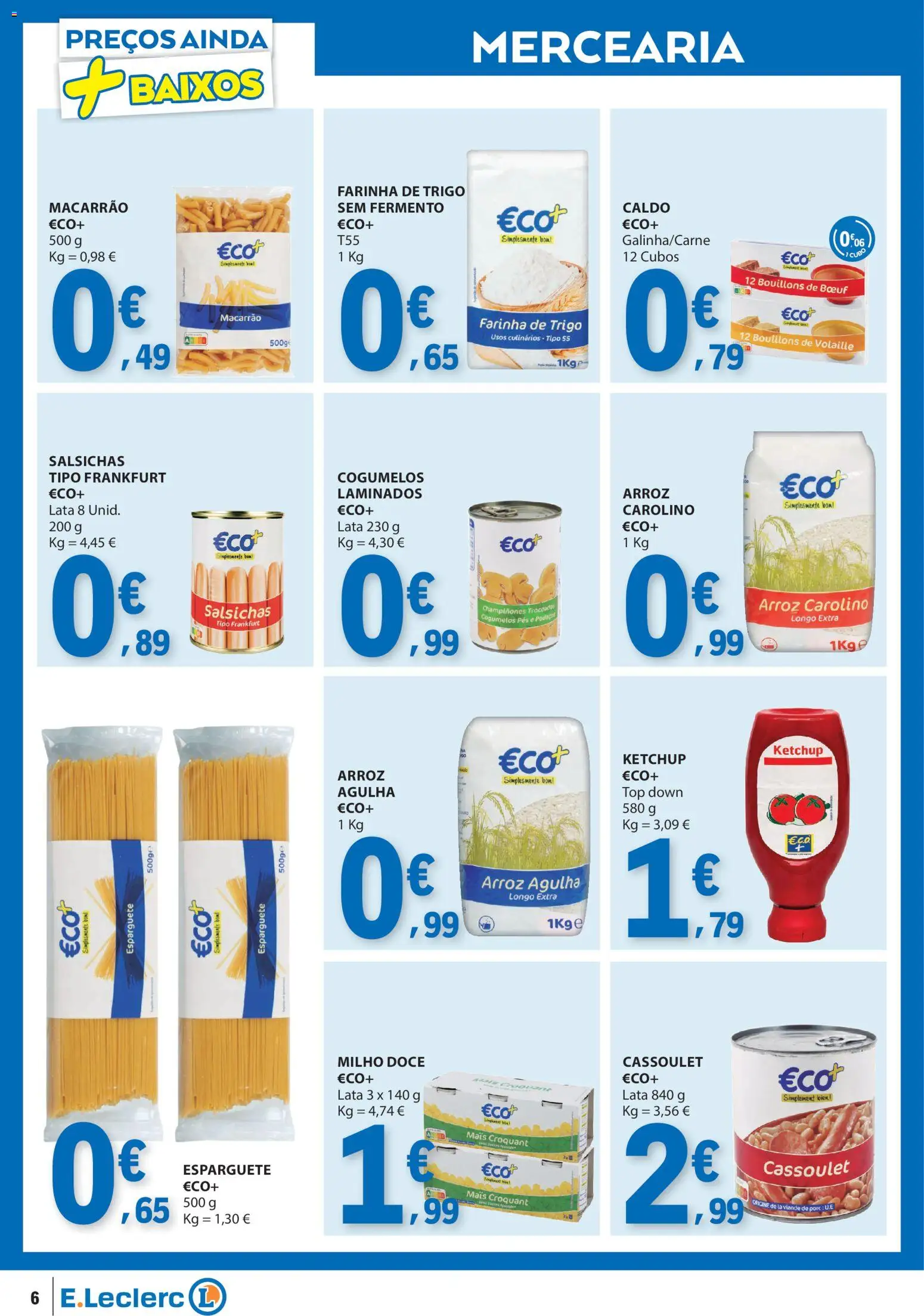 E.Leclerc folheto │ válido de 06.01.2026 | Página: 6 | Produtos: Esparguete, Top, Macarrão, Milho