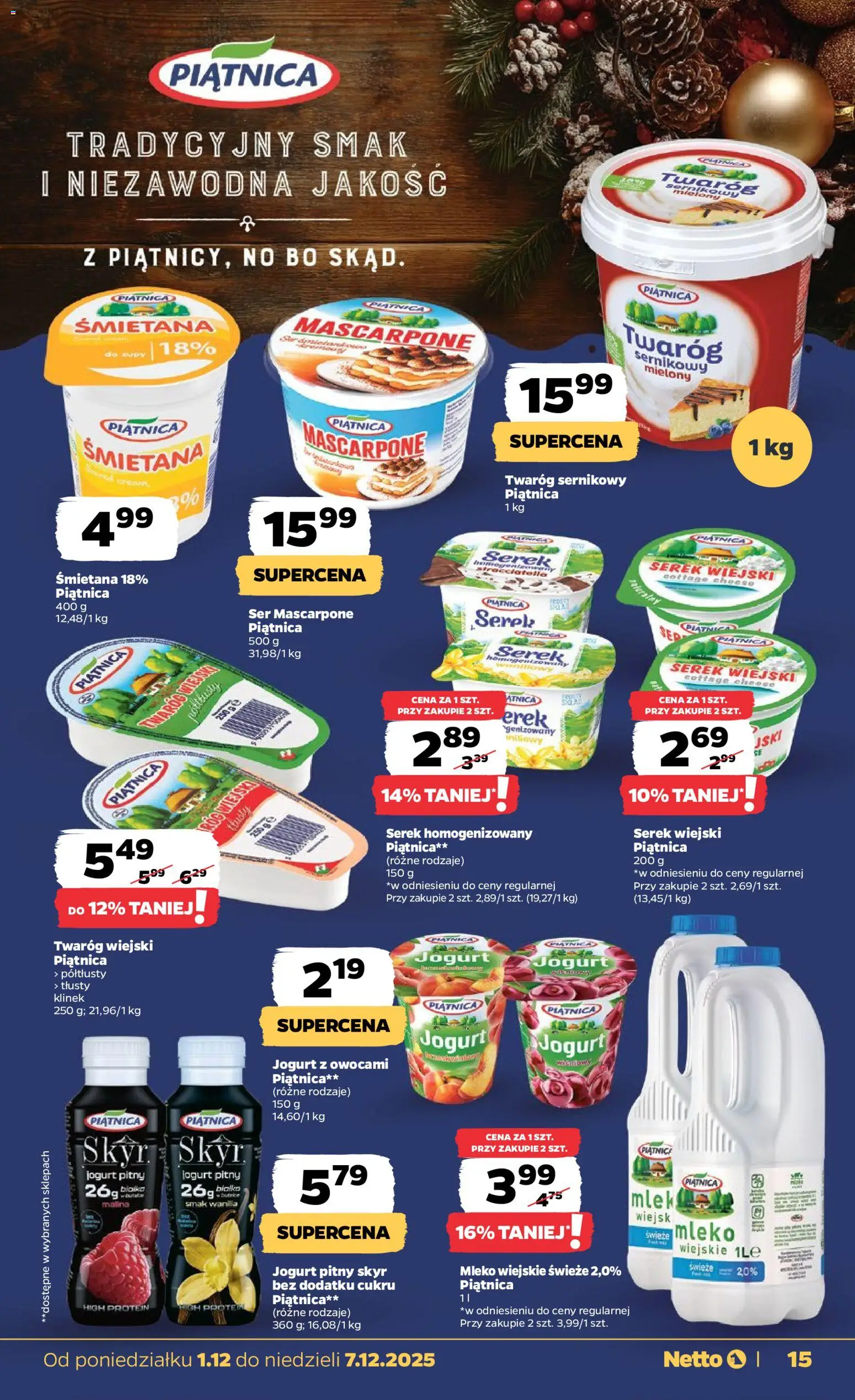 Netto gazetka - Spożywcza od 01.12.2025 | Strona: 15 | Produkty: Mascarpone, Serek wiejski, Ser, Twaróg